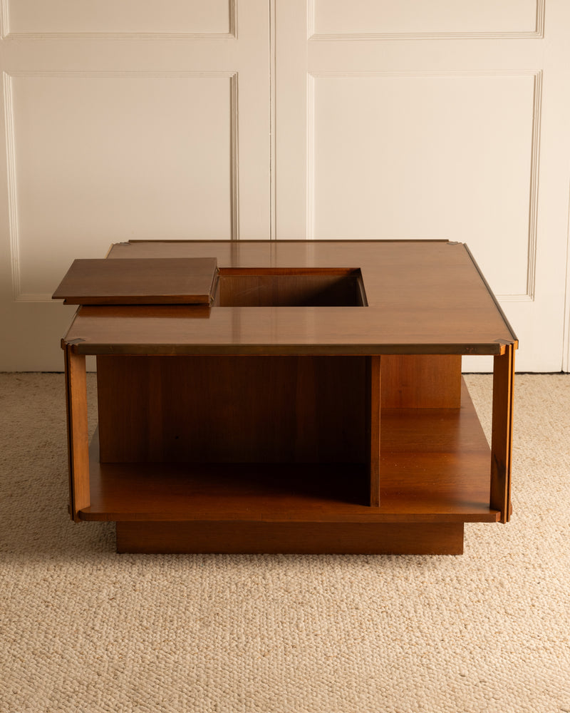 Zanuso walnut coffee table with sliding compartment Italy 1960s