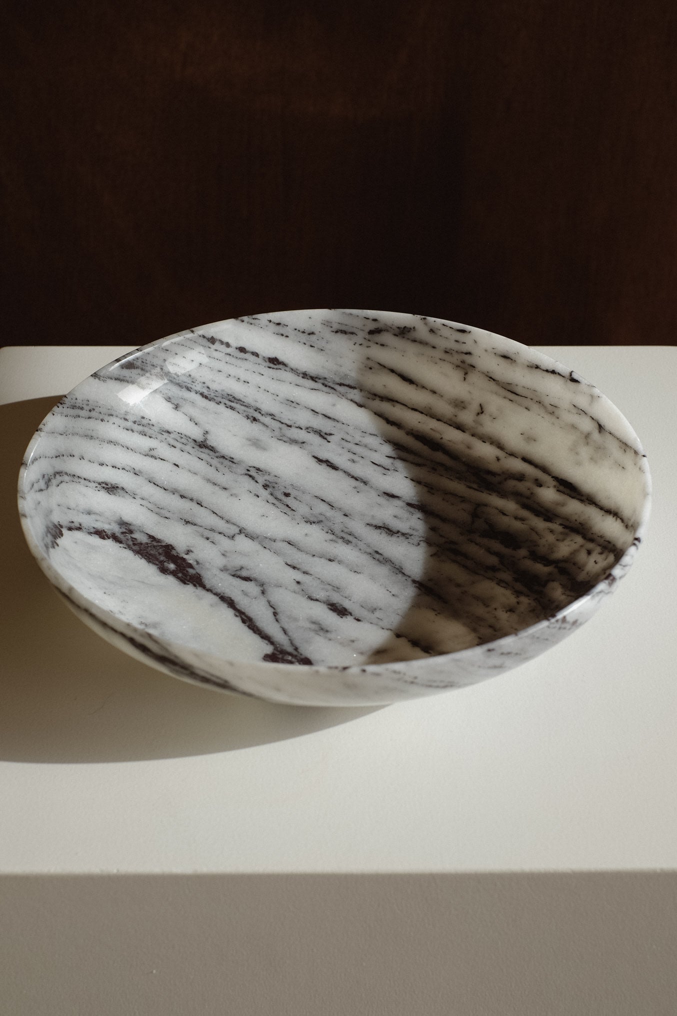 Marble Bowl — angled view highlighting black and white marble pattern