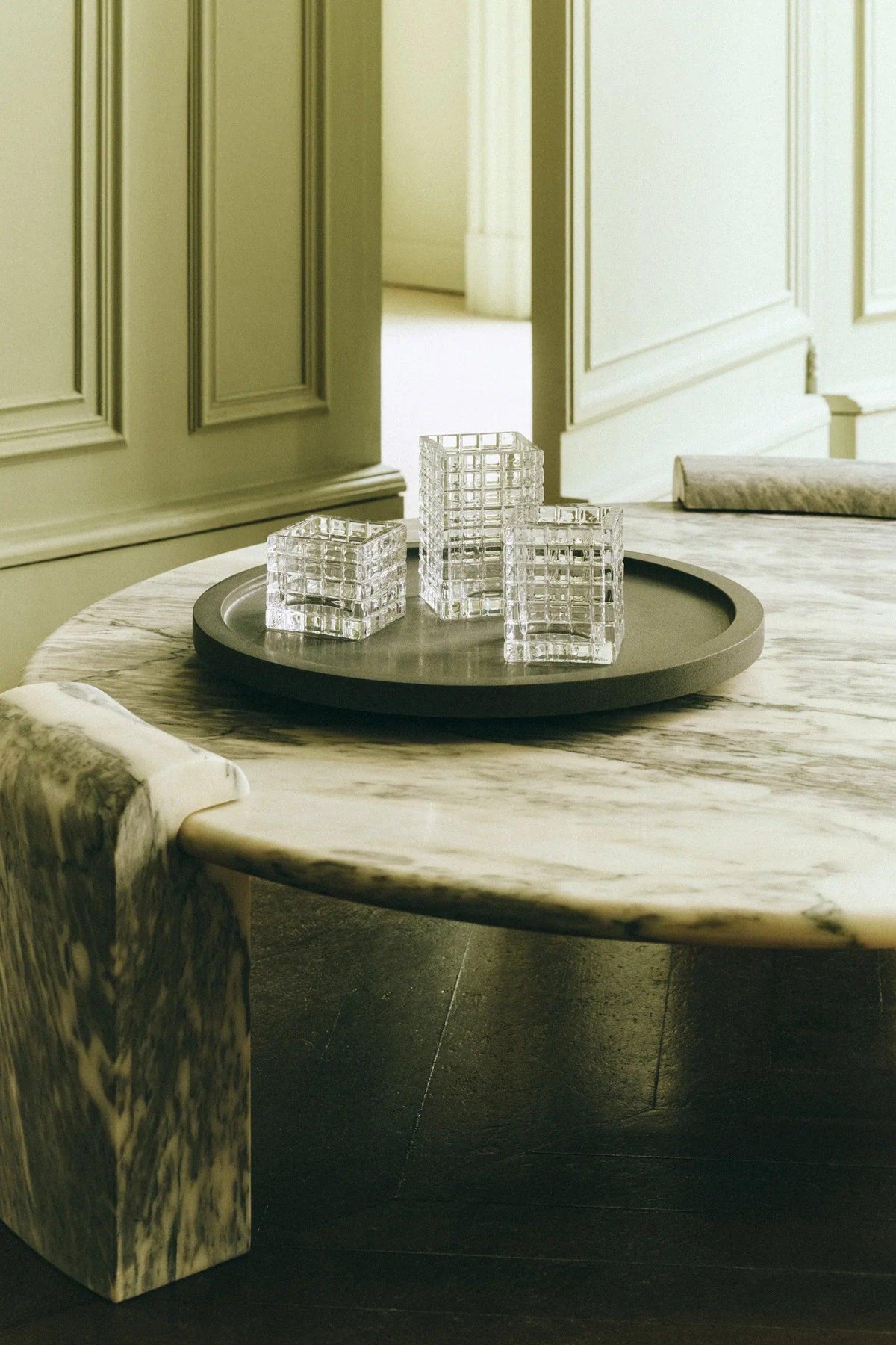 STONE COLUMN LOUNGE TABLE - ESTREMOZ MARBLE — side angle