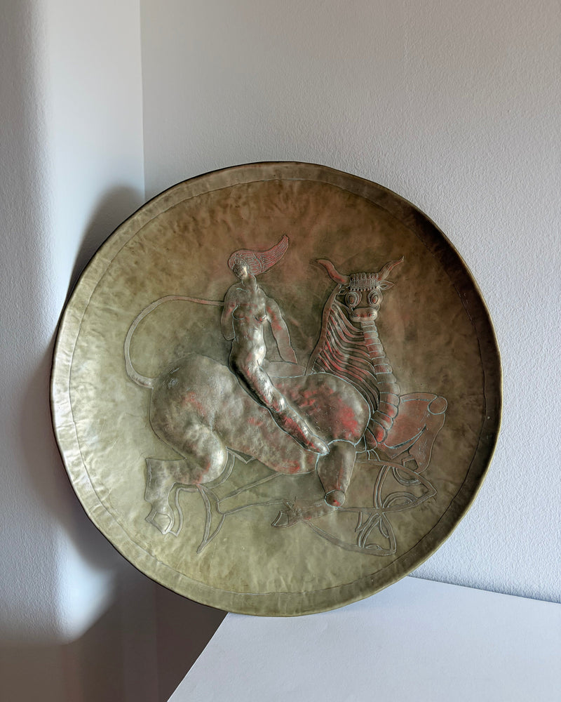 Brutalist large scale repousse wall plate, Spain, 1978 — in context