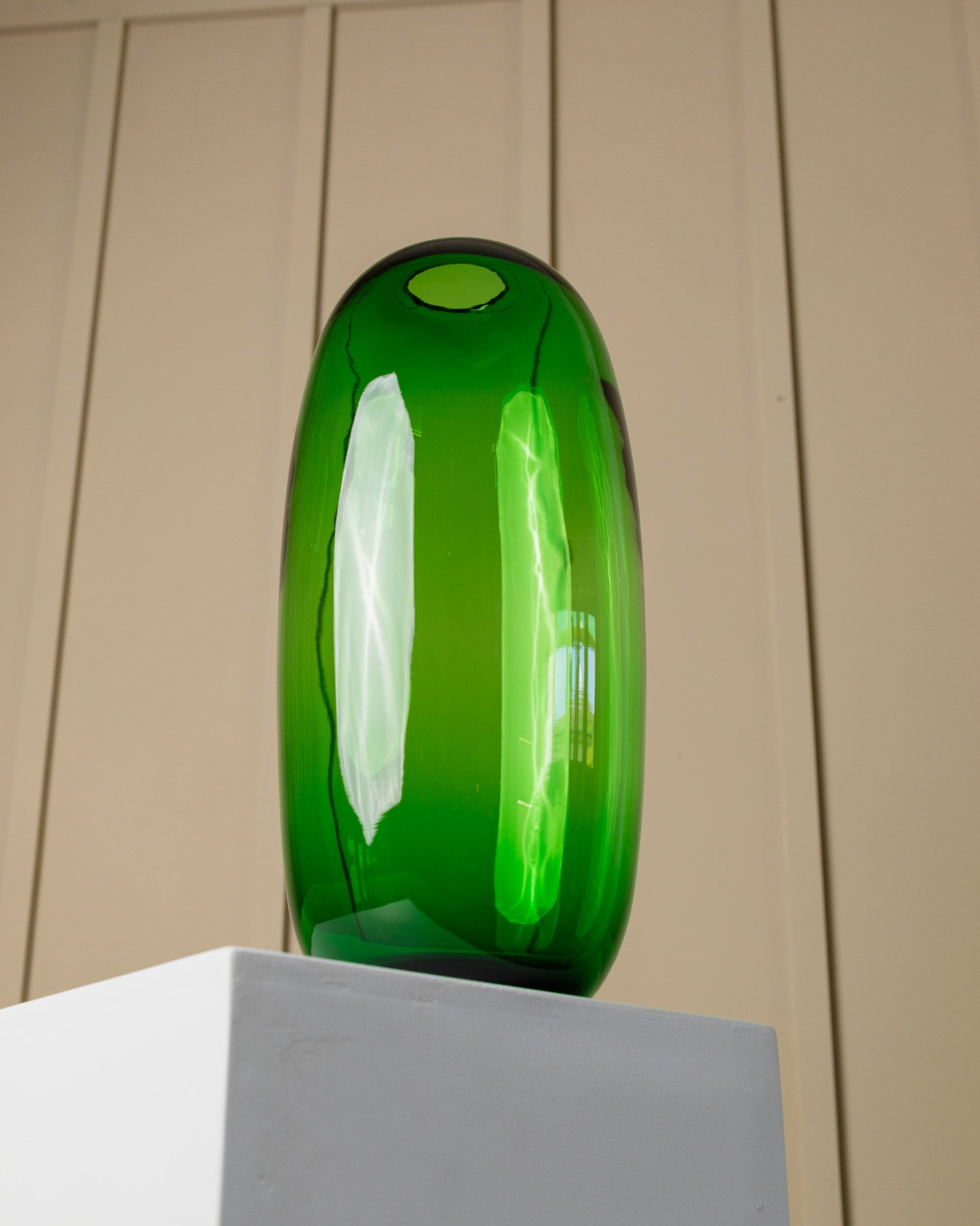 Green Glass Vase, 1990s - Maria Vinka for Ikea — angled view highlighting glossy green surface