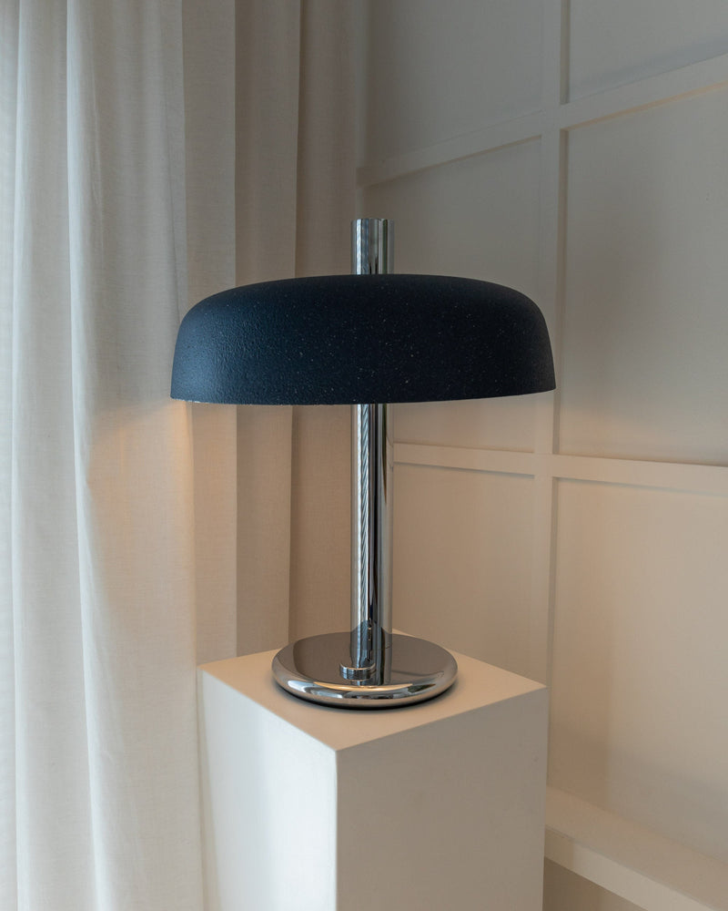 Table Lamp by Heinz Pfaender 1960s by Bottega Jacobs | The Oblist — black textured shade, chrome base