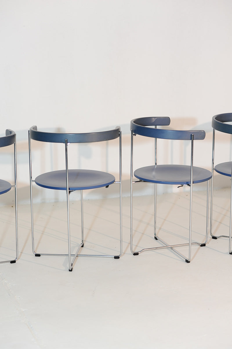 Set of vintage blue Soley chairs with chrome legs, 1980s design