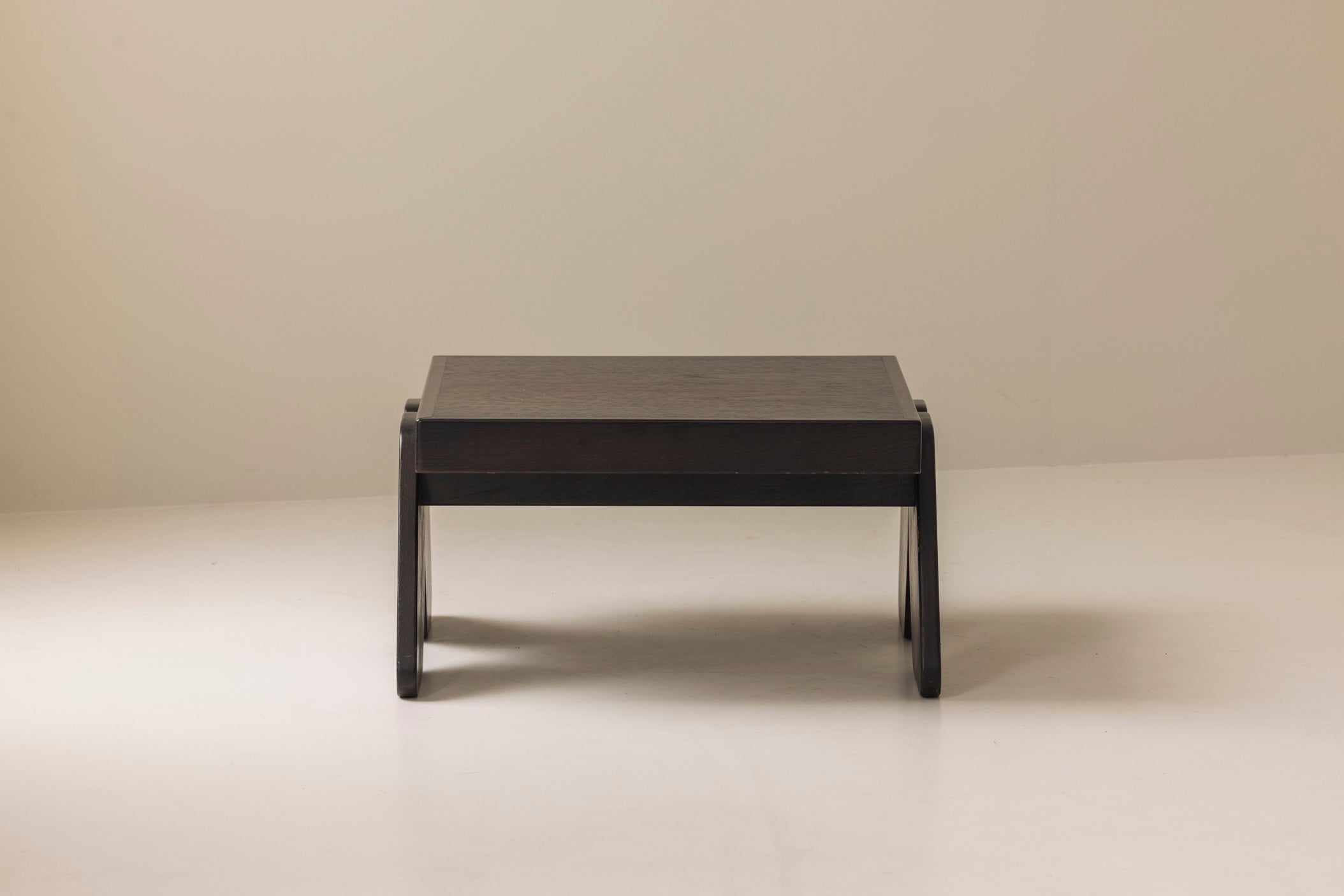 French brutalist coffee table in wenge, 1970s — alternate view
