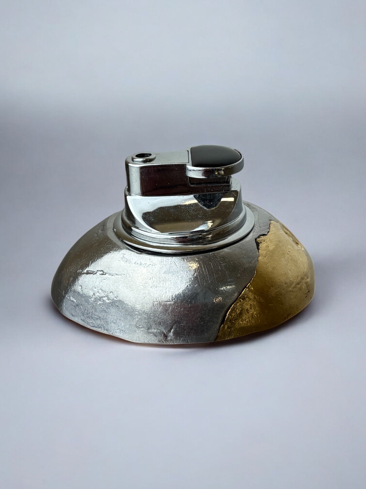 Brutalist lighter by Art3, Bronze and aluminum, Spain, 1970's — side angle