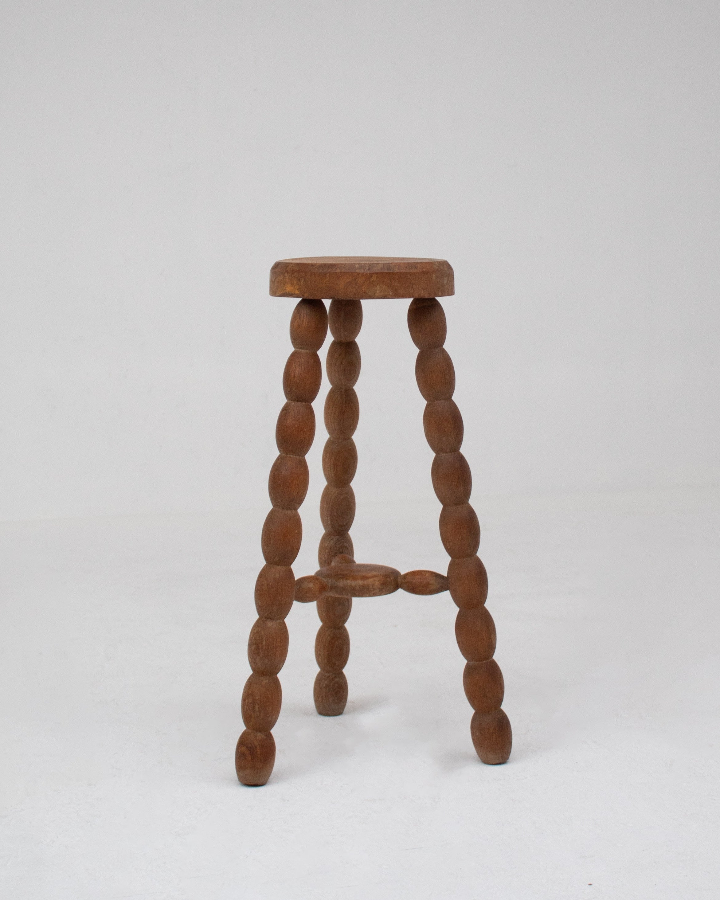 French Bobbin Leg Wooden Stool, 1950s