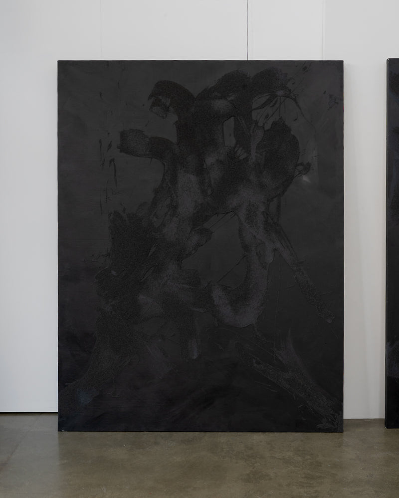 Large abstract mixed media canvas with dark gestural brushstrokes