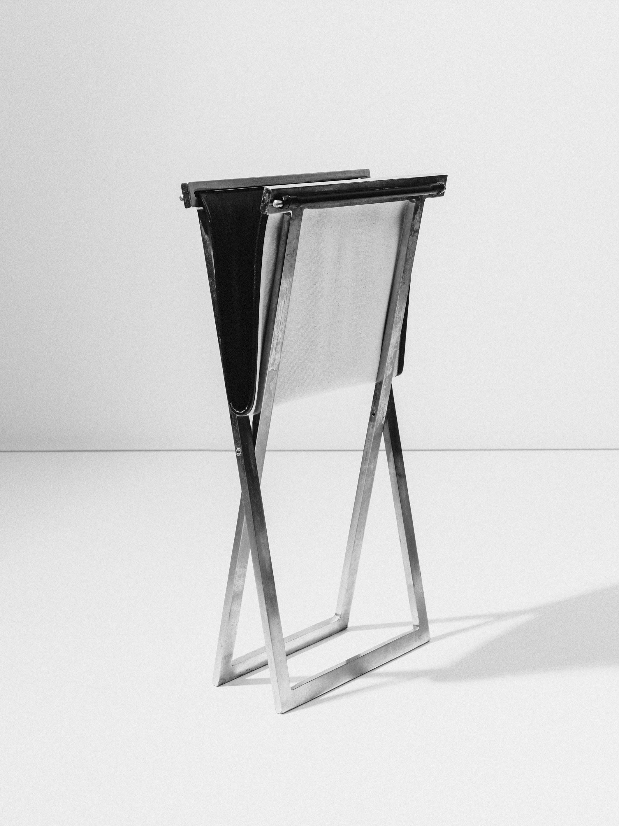 Rough #1 Folding Stool, Steel and Leather, Danish Modernist, Late 20th Century — close-up