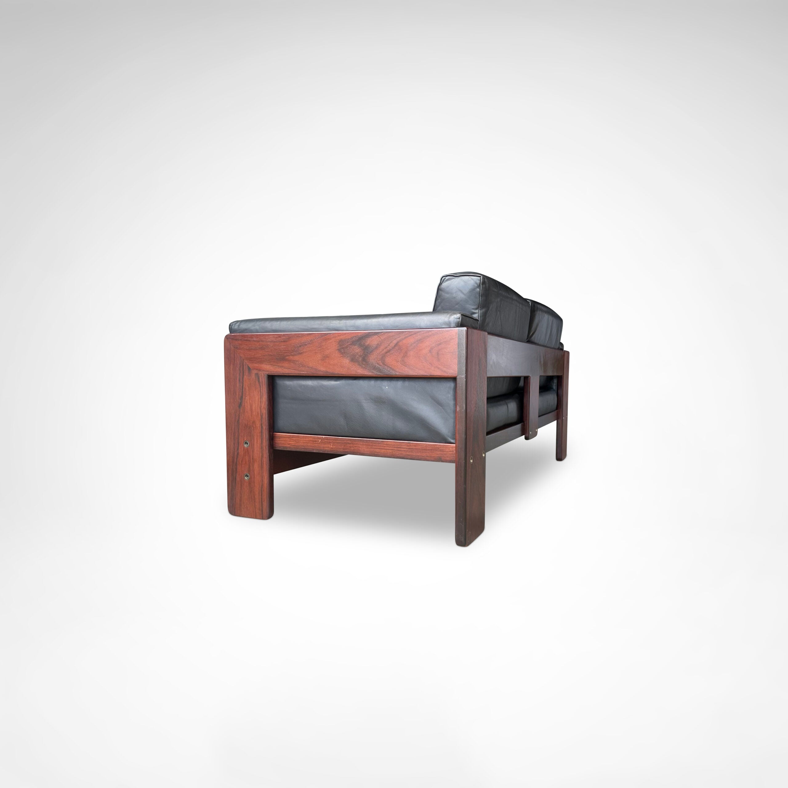 Bastiano 2-Seater Rosewood and Leather Sofa by Afra & Tobia Scarpa for Knoll International, 1980s — side angle