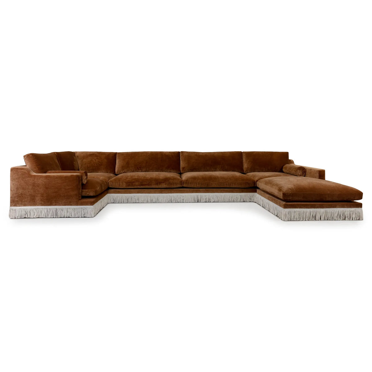 Orlando Modular Sofa - Caramel Velvet & Ivory Bullion Fringe — side angle