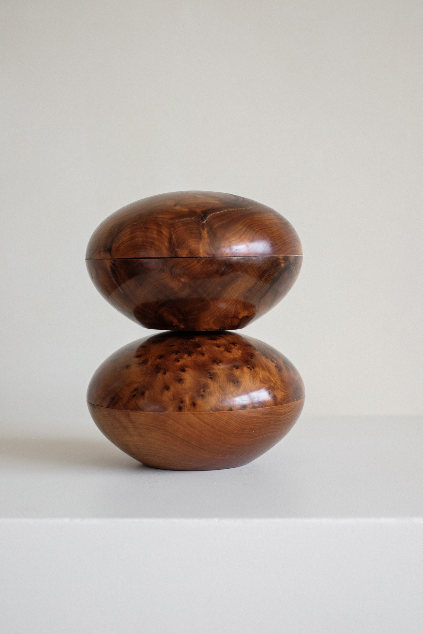 Set of 2 Burl Wood Boxes  — side angle