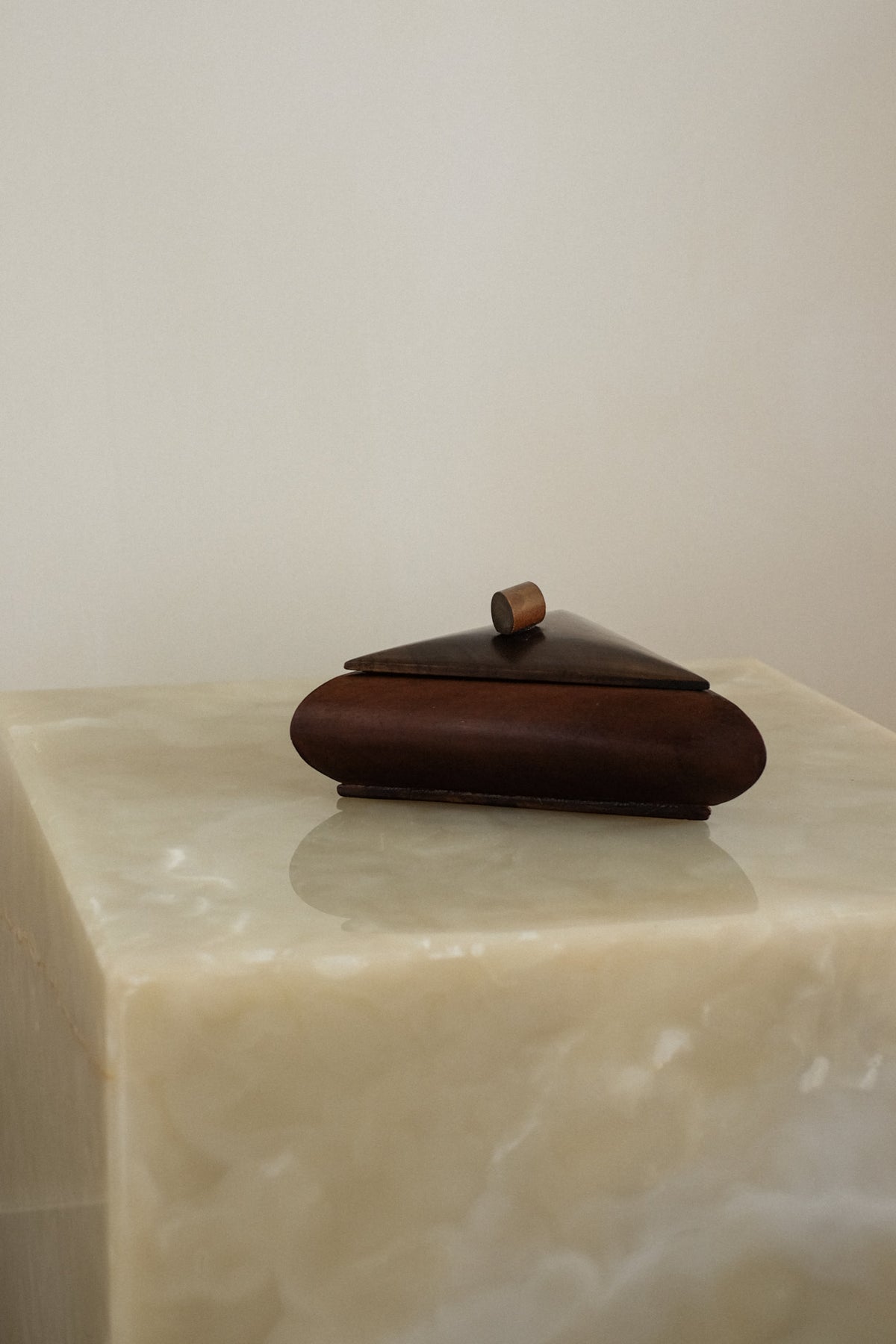 Vintage Mid-Century Modern Triangular Wooden Box — detail view