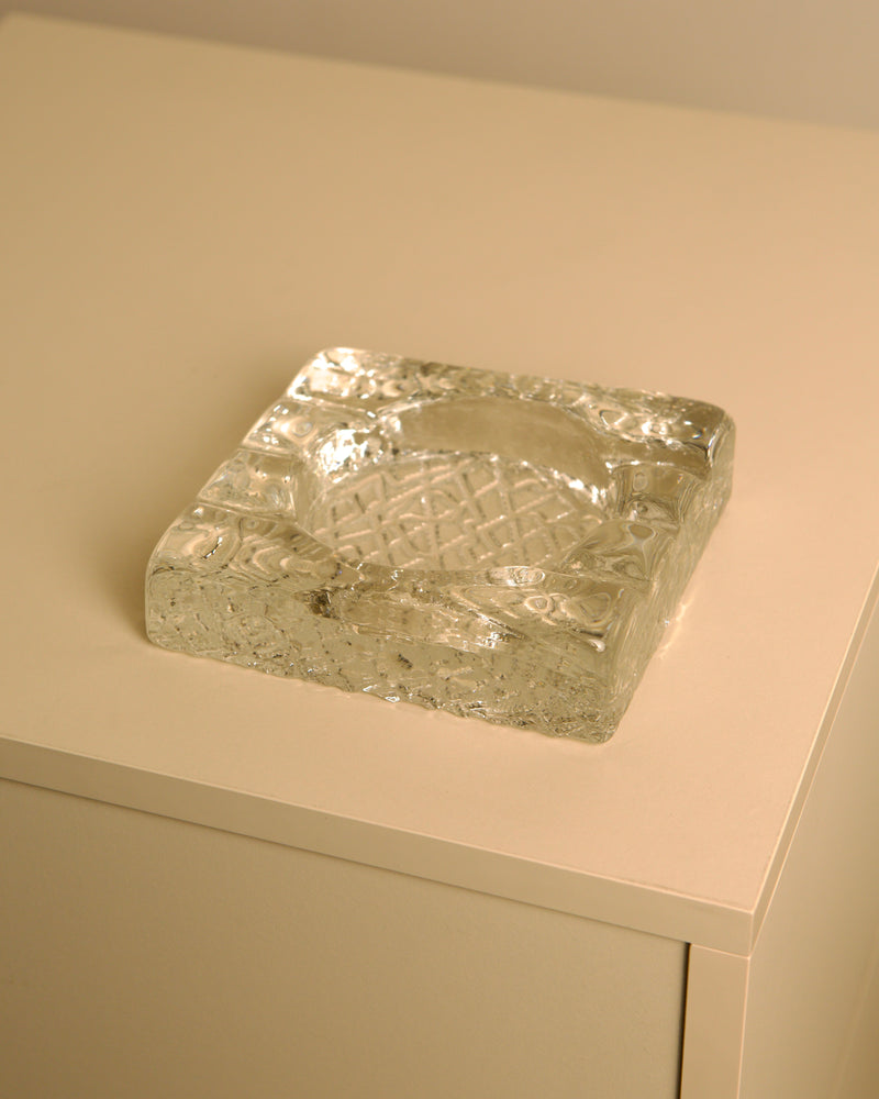 Large Italian Ashtray Murano glass, 1980s by Treaptyque | The Oblist — clear glass, vintage design