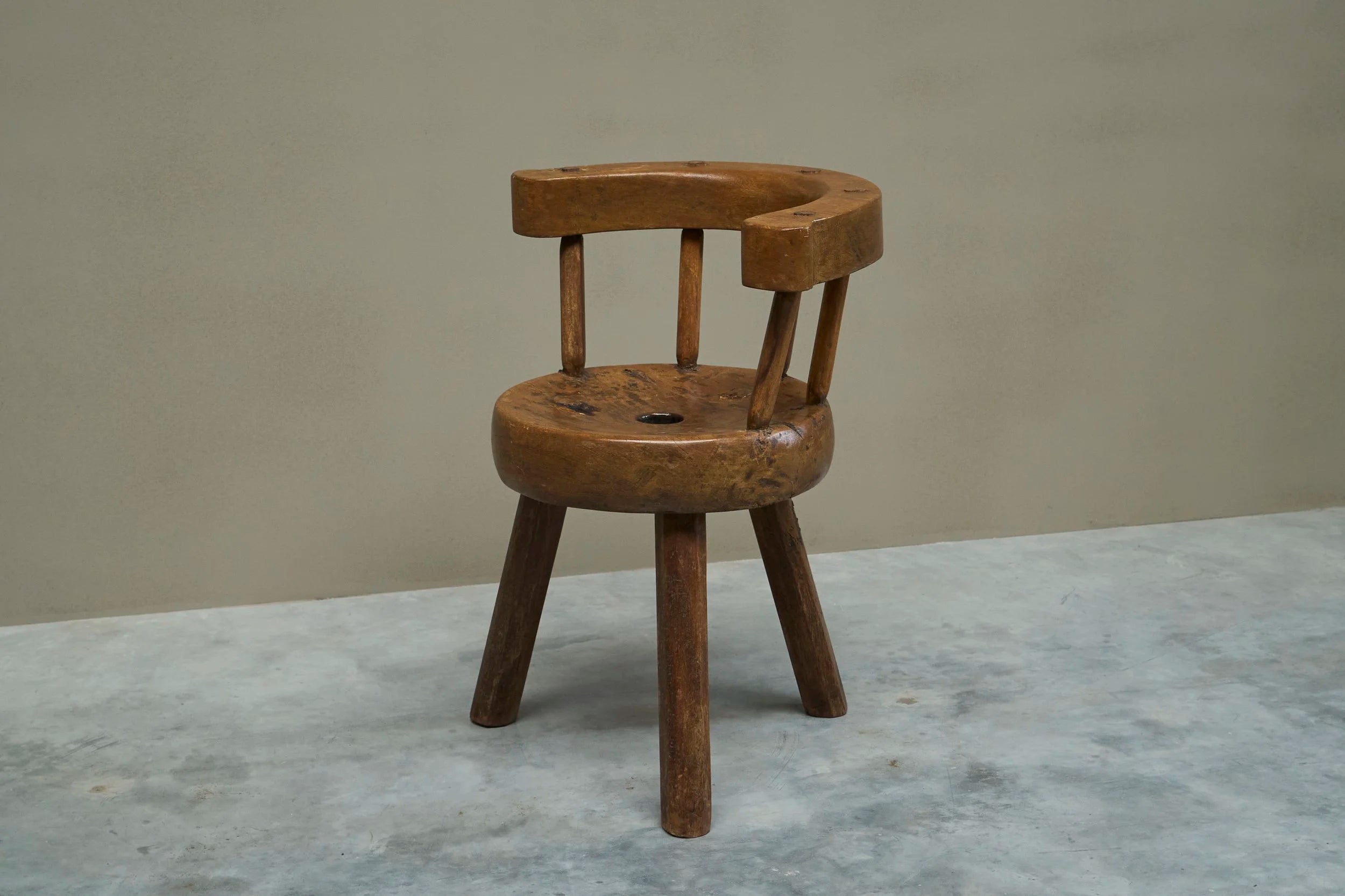 A Sculptural Three-Legged Provincial Vernacular Chair in Heavy Solid Oak France Early 20th Century — additional view