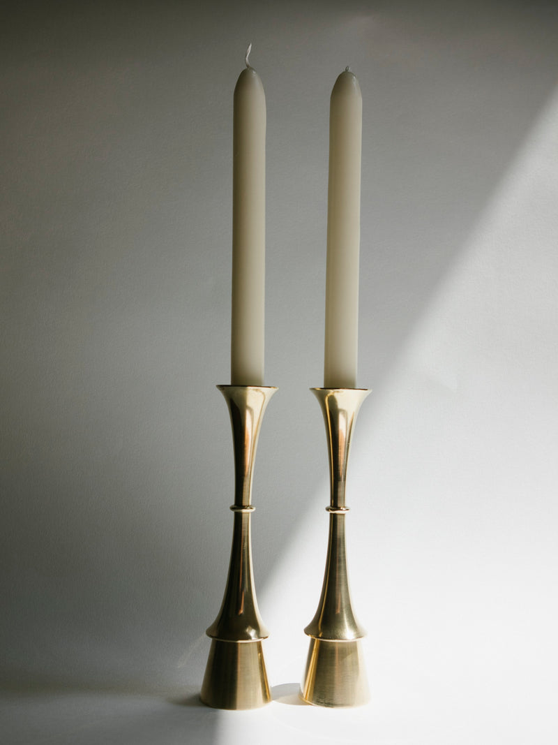 Pair of Fluid Form Danish Modern Solid Brass Candlesticks | c. 1960s by Trove Paris | The Oblist