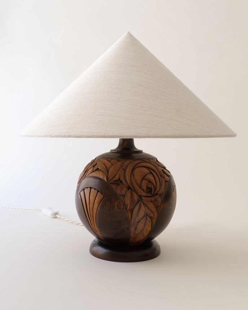 Art Deco Carved Wood Table Lamp c.1925 — side angle