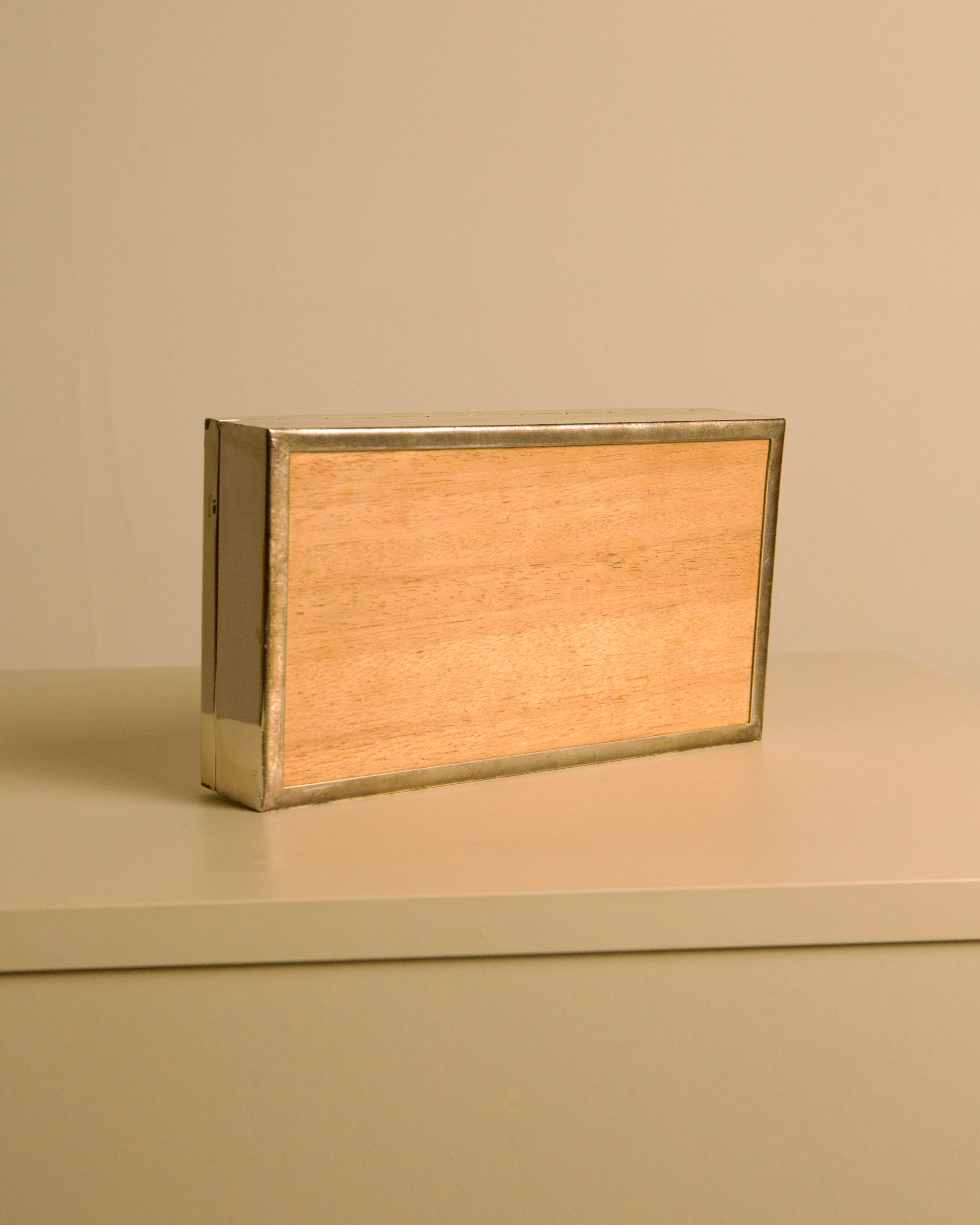 Rectangular Italian Box in Silver-plated, 1960s — back view showing wooden panel detail
