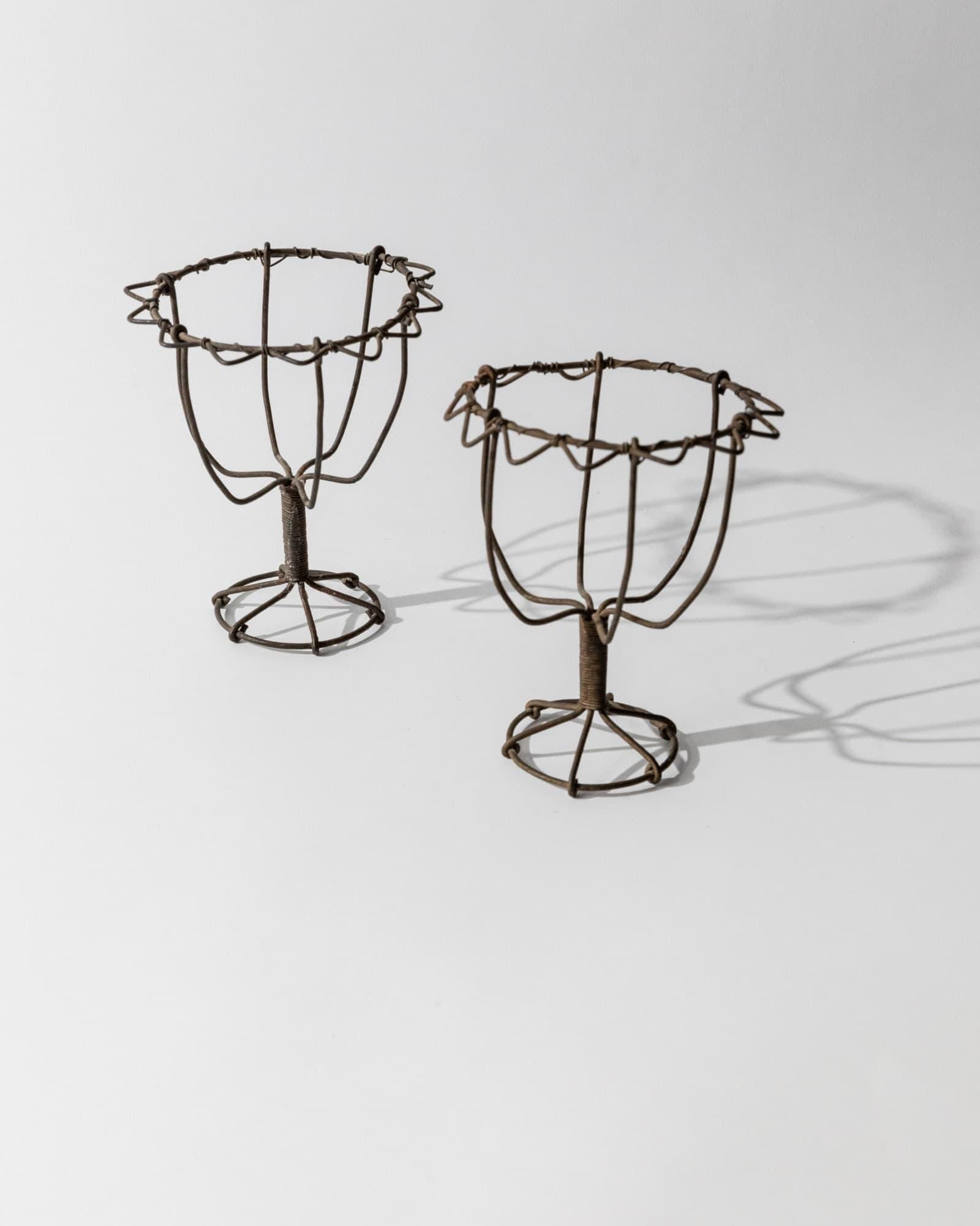 Antique 1850s Iron Wire Candleholder Set of 2