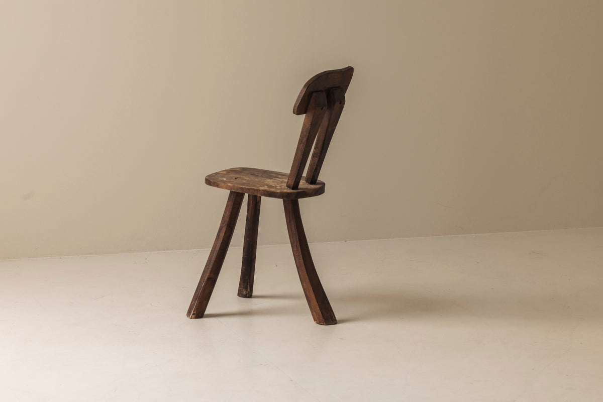 Primitive French Oak Tripod Chair, Mid-20th Century — view 10