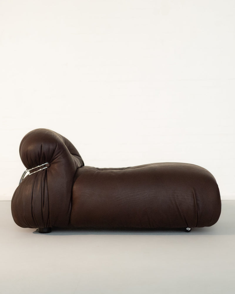 Brown leather Soriana chaise lounge by Scarpa for Cassina