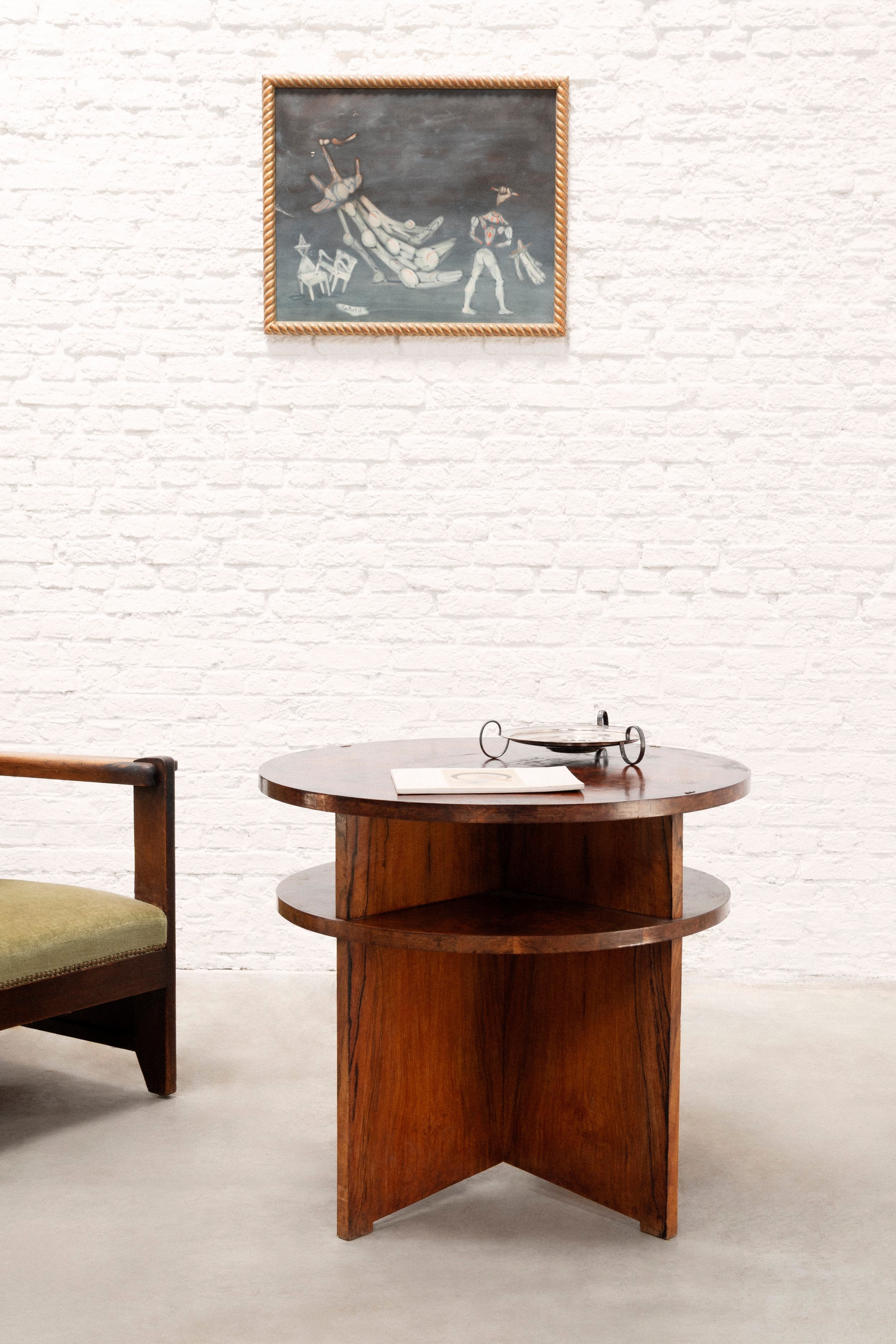 French Modernist Circular Coffee Table with Integrated Shelving, c. 1935 — alternate view