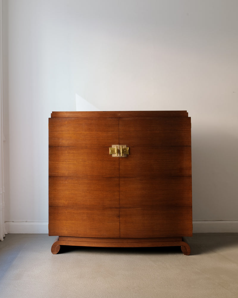 Art Deco walnut cabinet with brass hardware by Jules Leleu 1930s