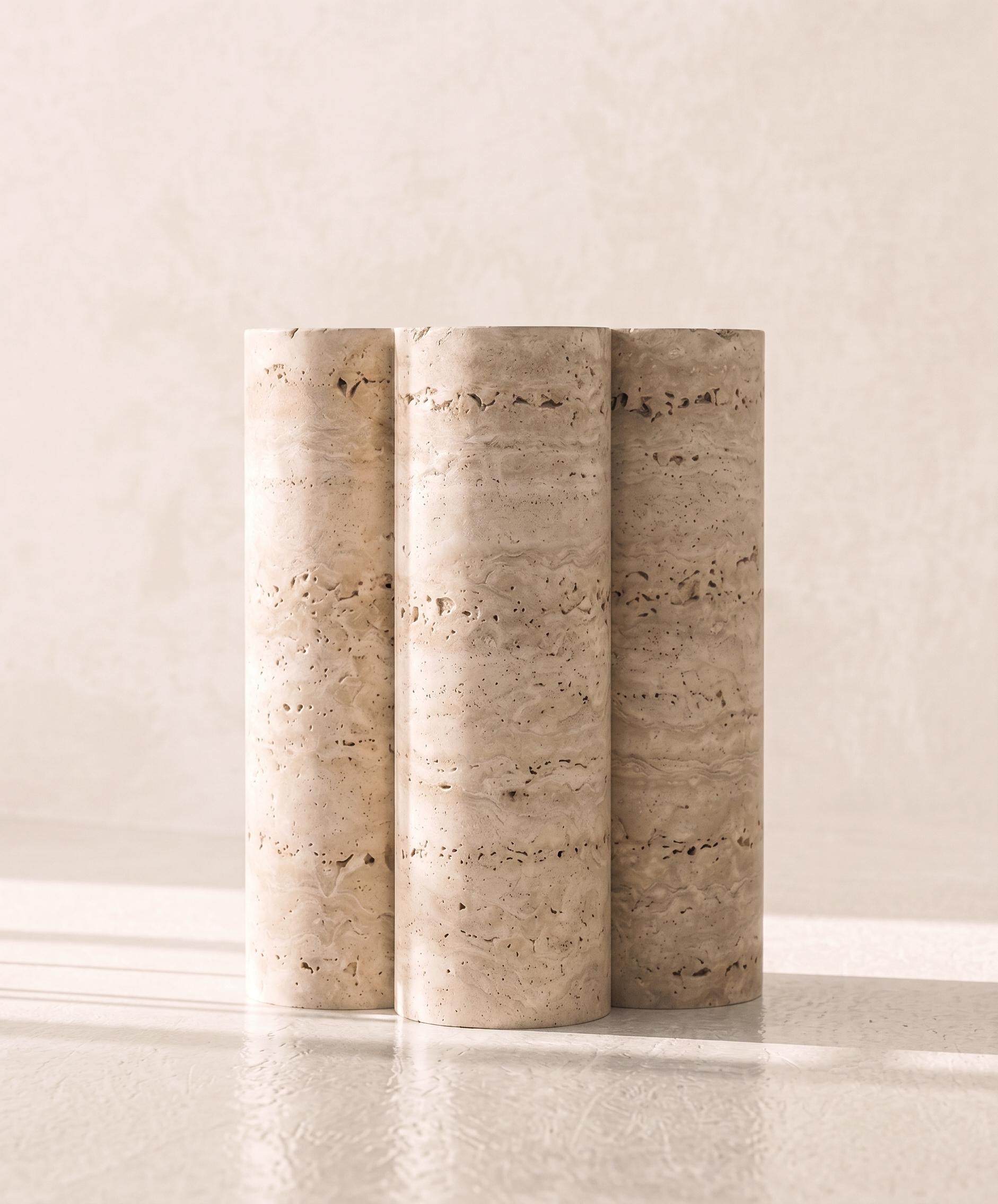 Barvinok Travertine Side Table in Stone, Floral Design,Ukraine — detail view