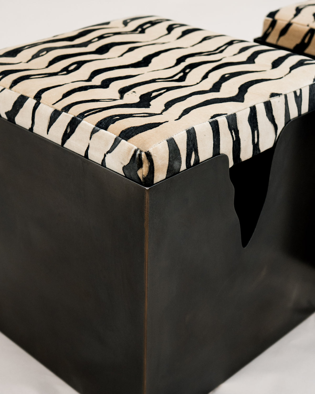 Fragment Steel and Hand-Painted Velvet Stool — alternate view