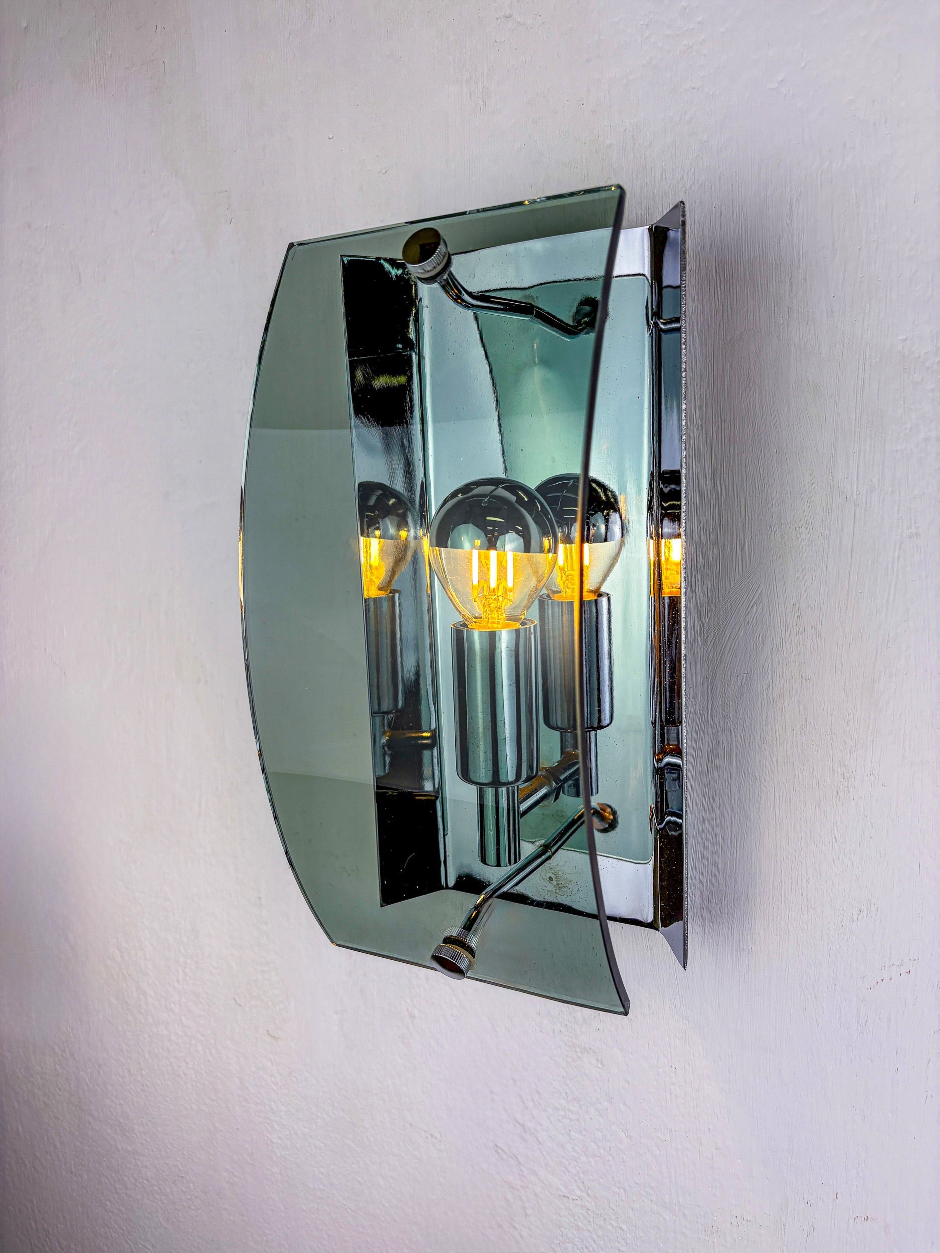 Pair of veca wall lamps, Green Murano glass, italy, Circa 1970's — lifestyle setting