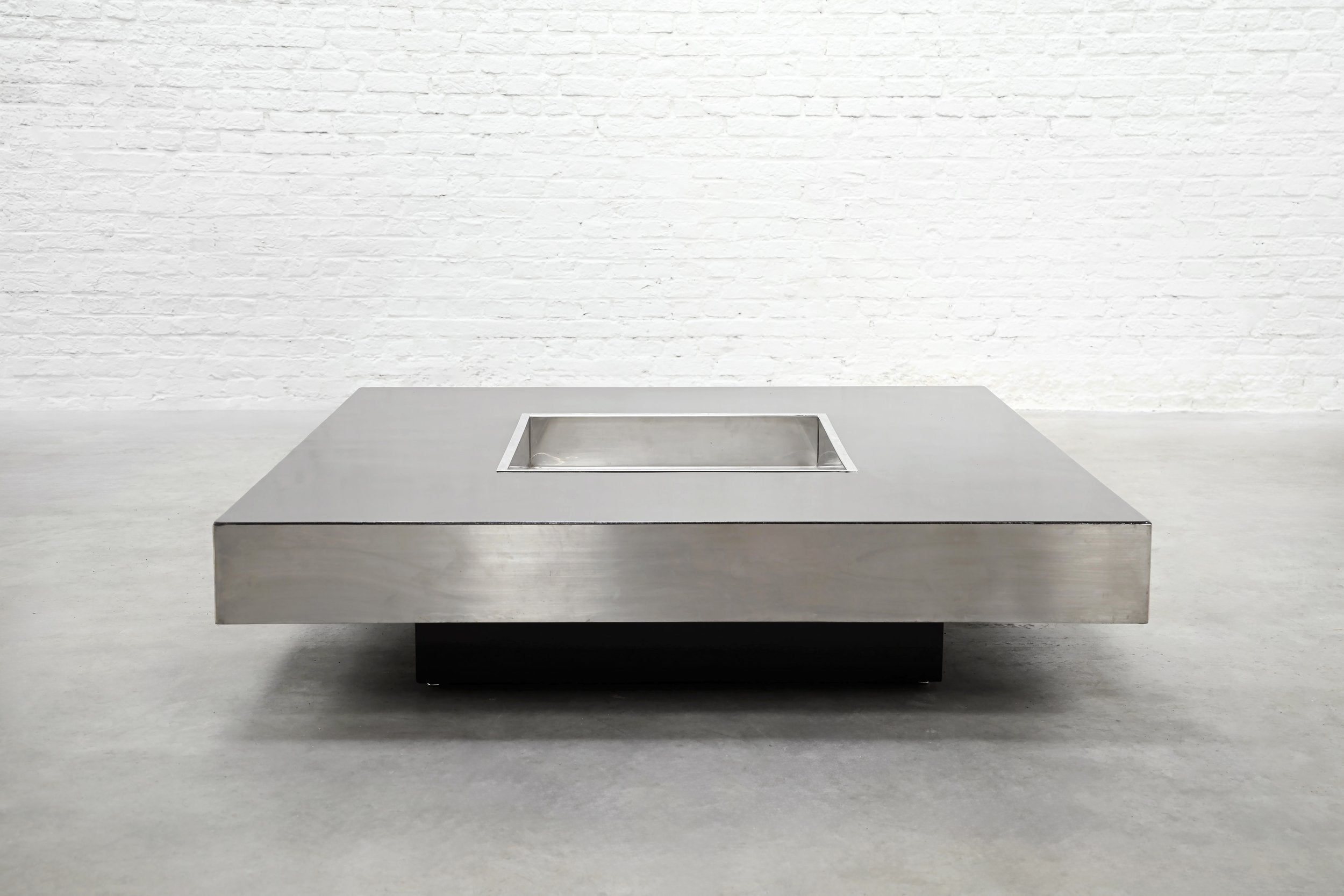 Chrome Coffee Table, 1970s — front view with brushed chrome finish