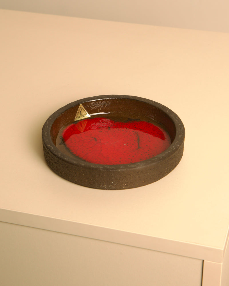 Circular Ceramic Trinket Dish by Jan Van Erp 60's | The Oblist — red glaze finish, vintage artisan