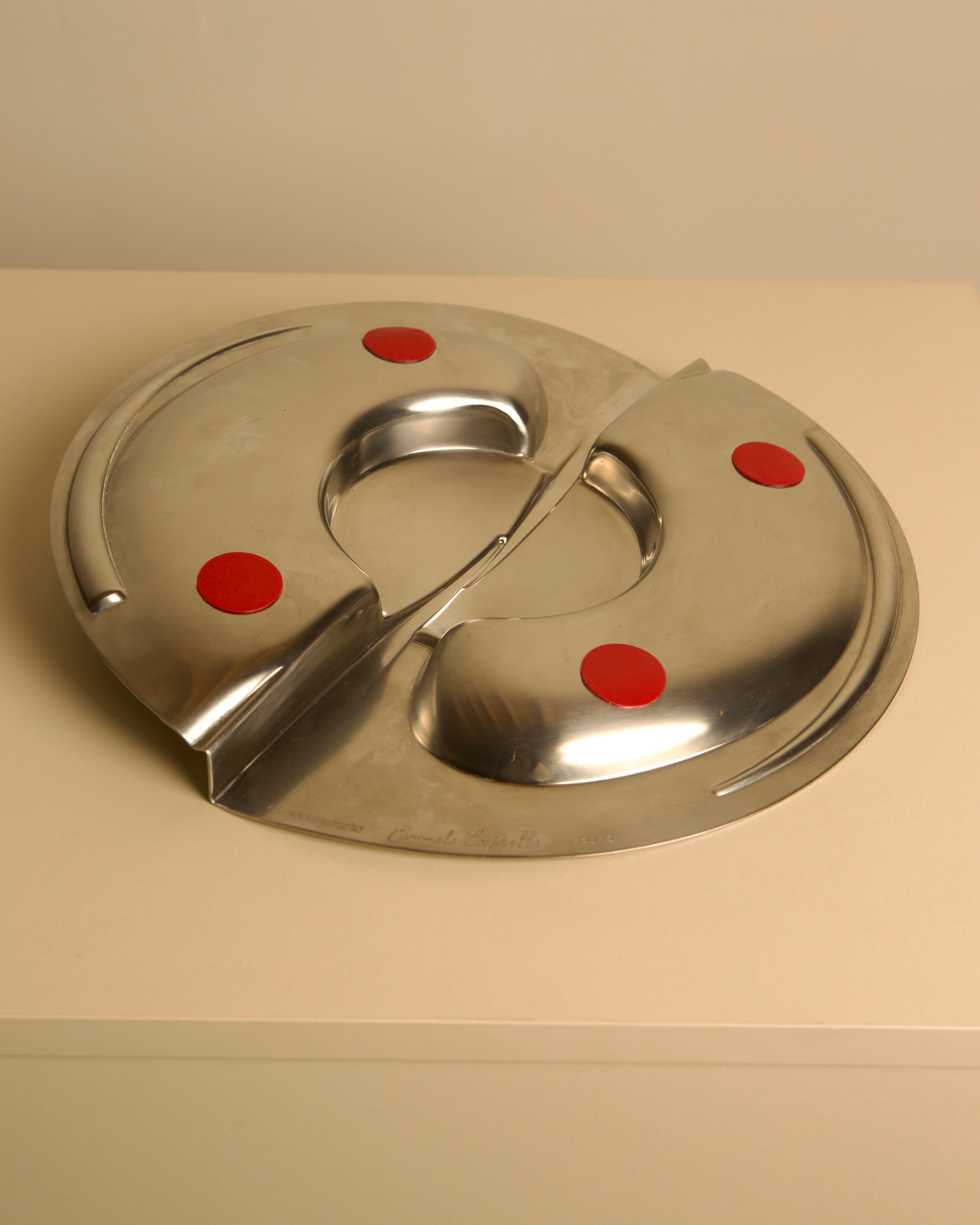 Large metal storage compartment 'Forma Orizzontale Circolare' by Carmelo Cappello for Ales — top view on neutral background