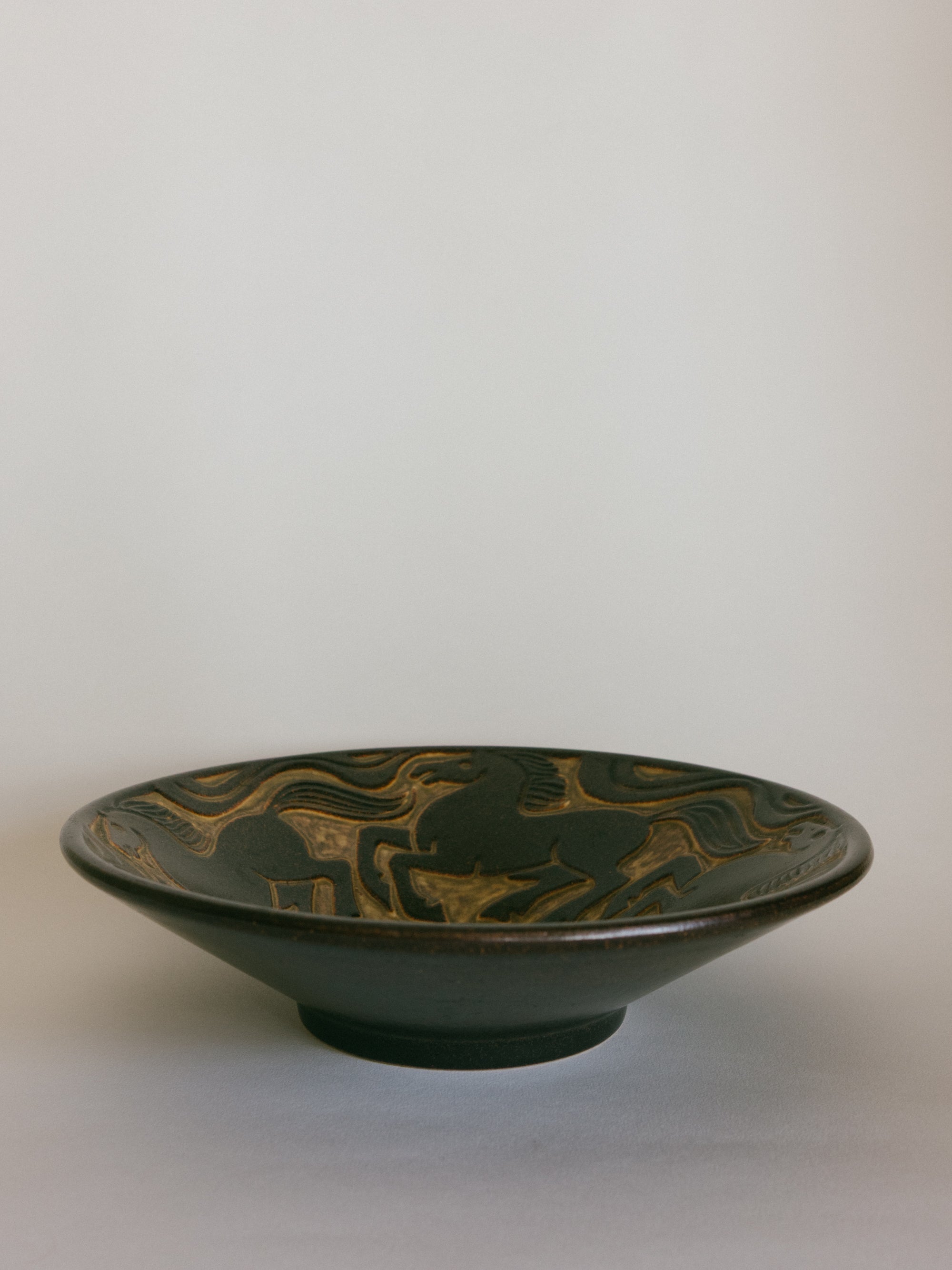 Marianne Starck Mid Century Galloping Horses in Relief - Serveware Bowl c. 1950s — close-up