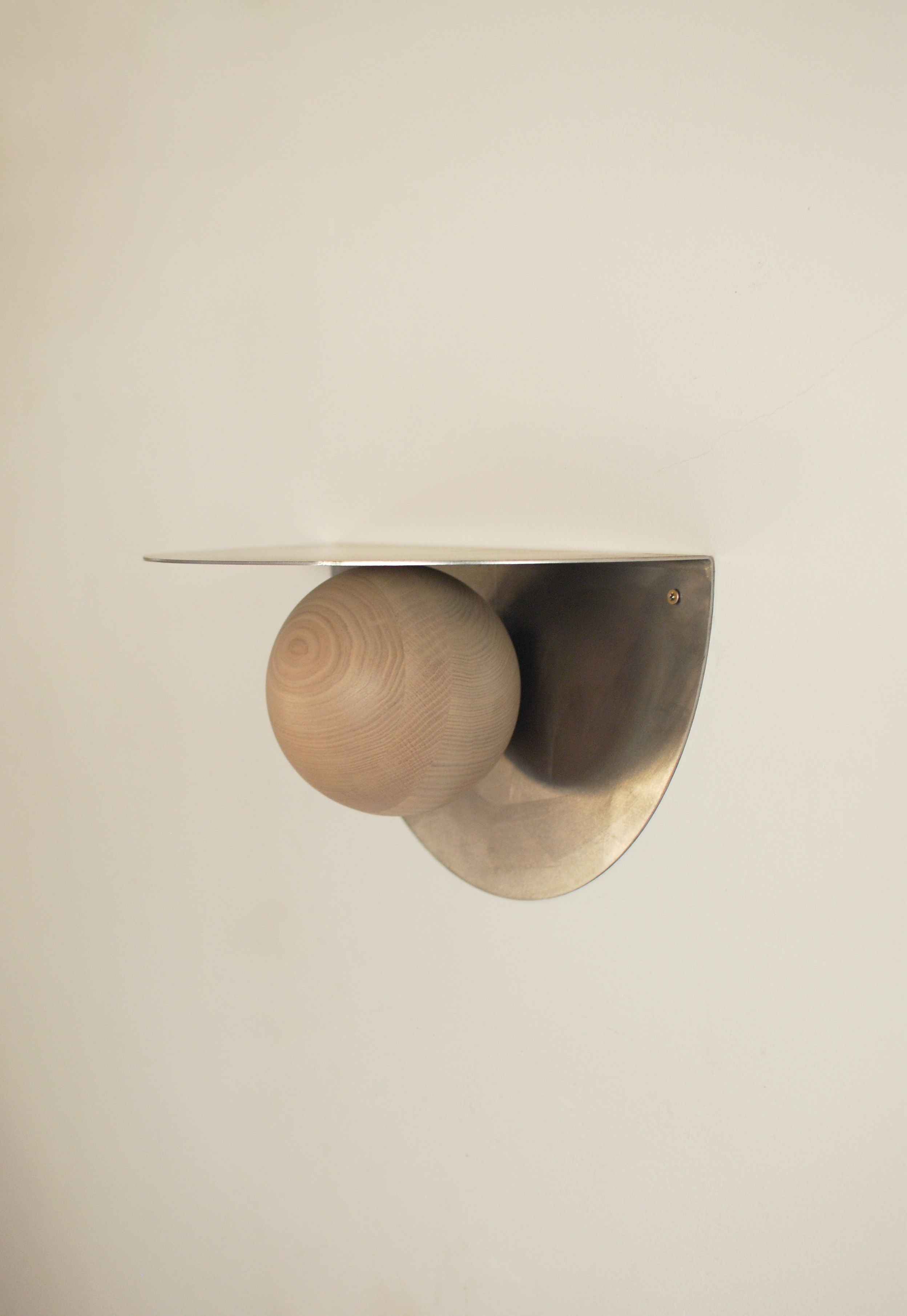 POP' Shelf in Steel and Ash Wood — side view against white wall
