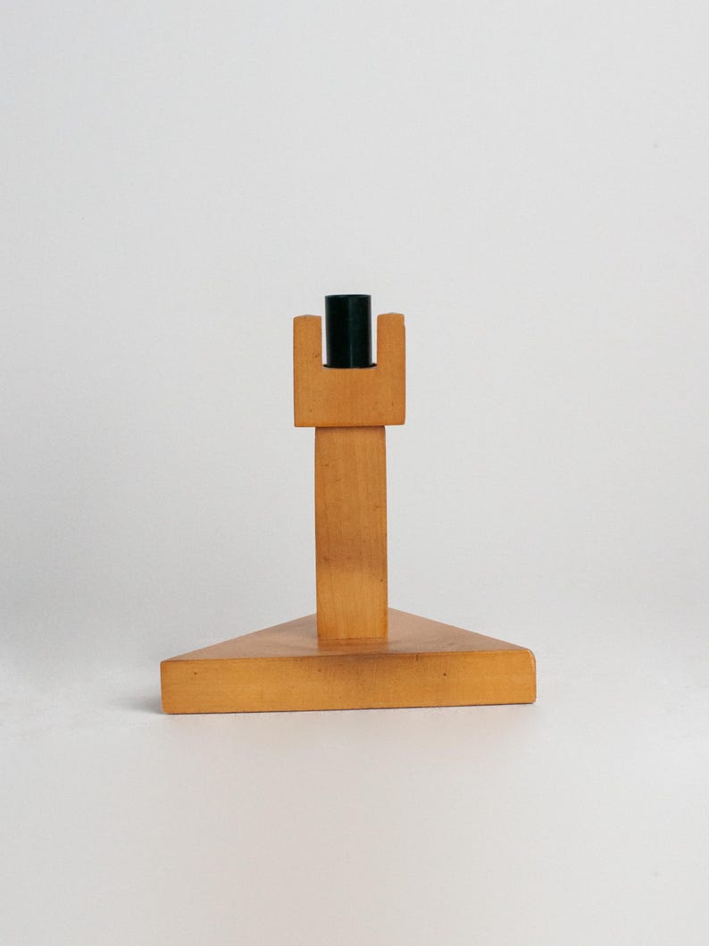Postmodern Wooden Lamp Base – Geometric Bauhaus Japandi Architectural Desk Light — side angle