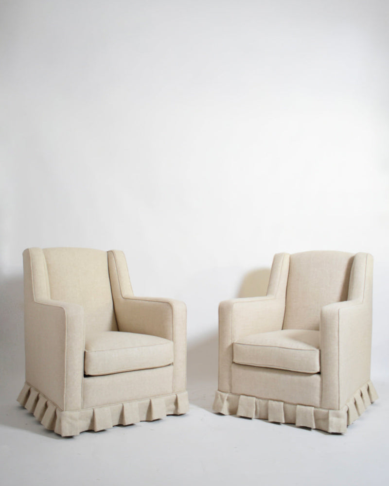 Pair of off white fringe armchairs, 1940s by Barracuda Interiors | The Oblist