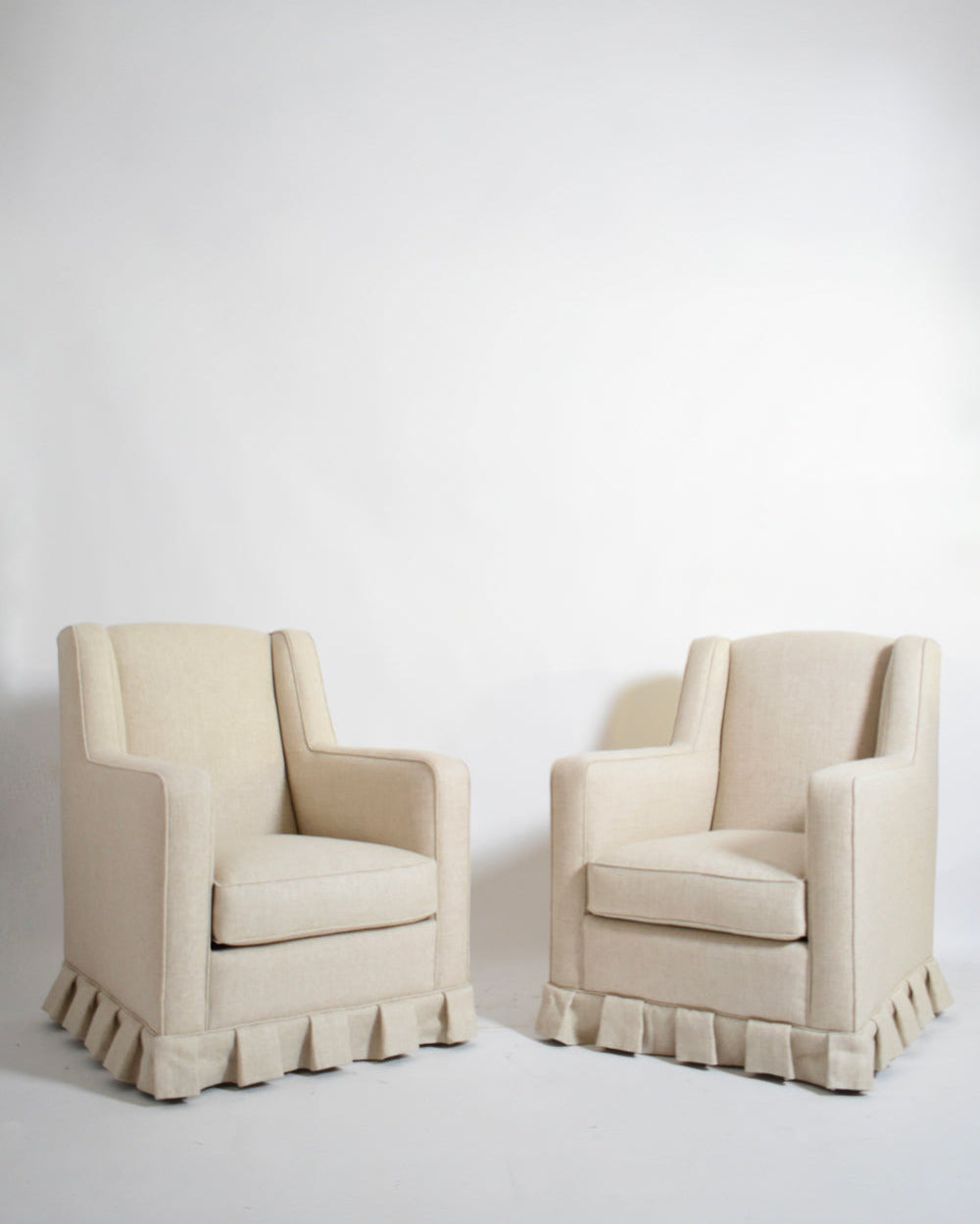 Pair of off white fringe armchairs, 1940s by Barracuda Interiors | The Oblist