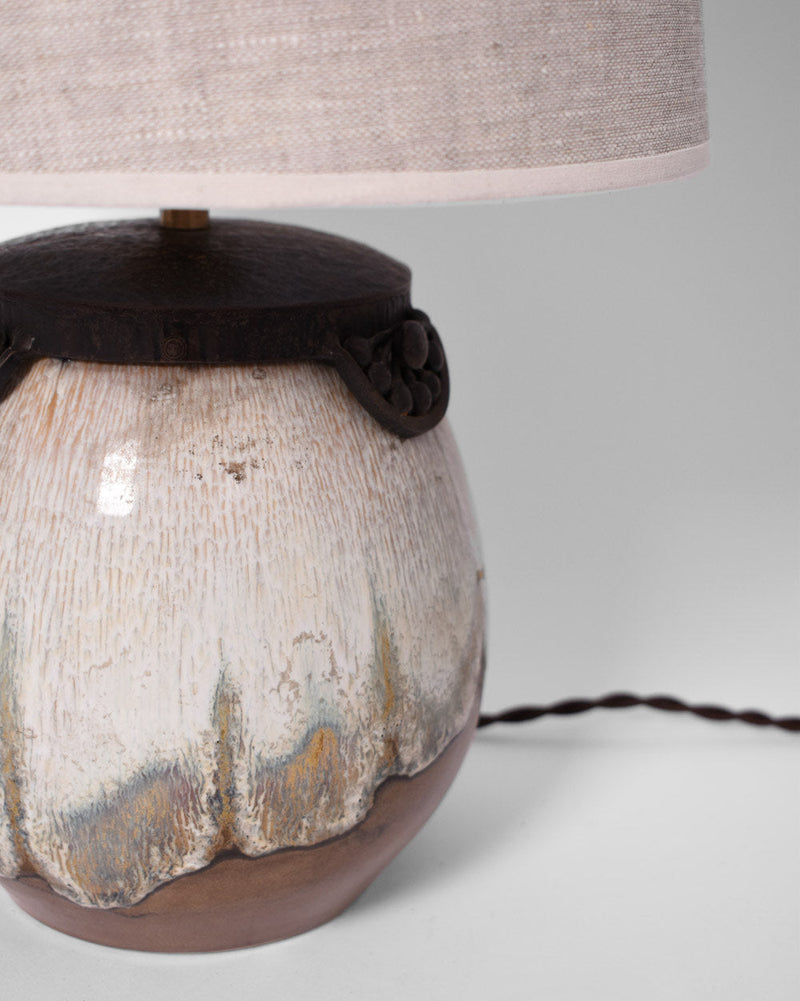 Art Deco Style Lamp in Enamelled Sandstone Keramis — close-up of textured ceramic base