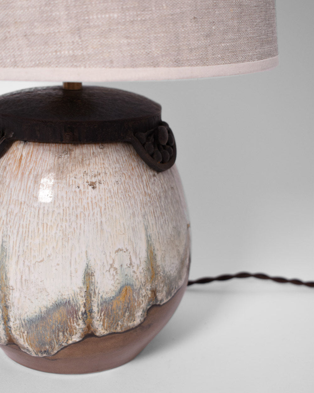 Art Deco Style Lamp in Enamelled Sandstone Keramis — close-up of textured ceramic base