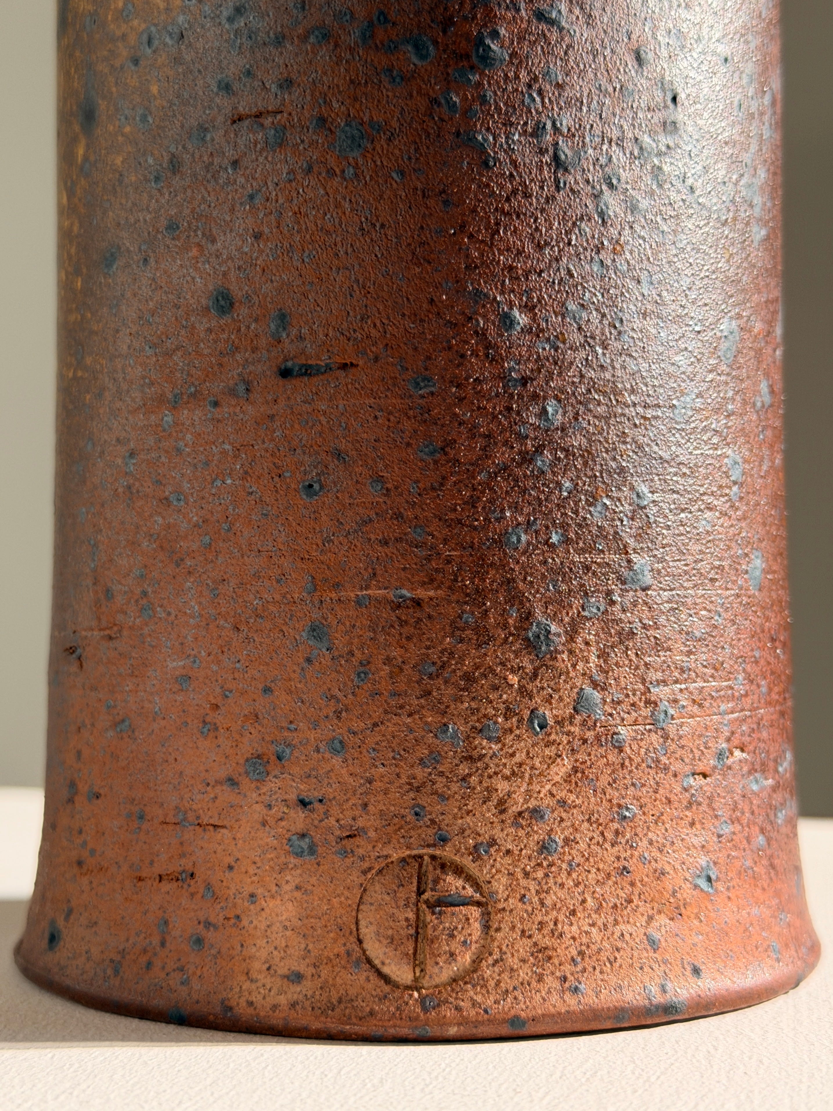 Stoneware cylindrical vase by Jacqueline Paul-Dauphin, La Borne, circa 1970 — in context