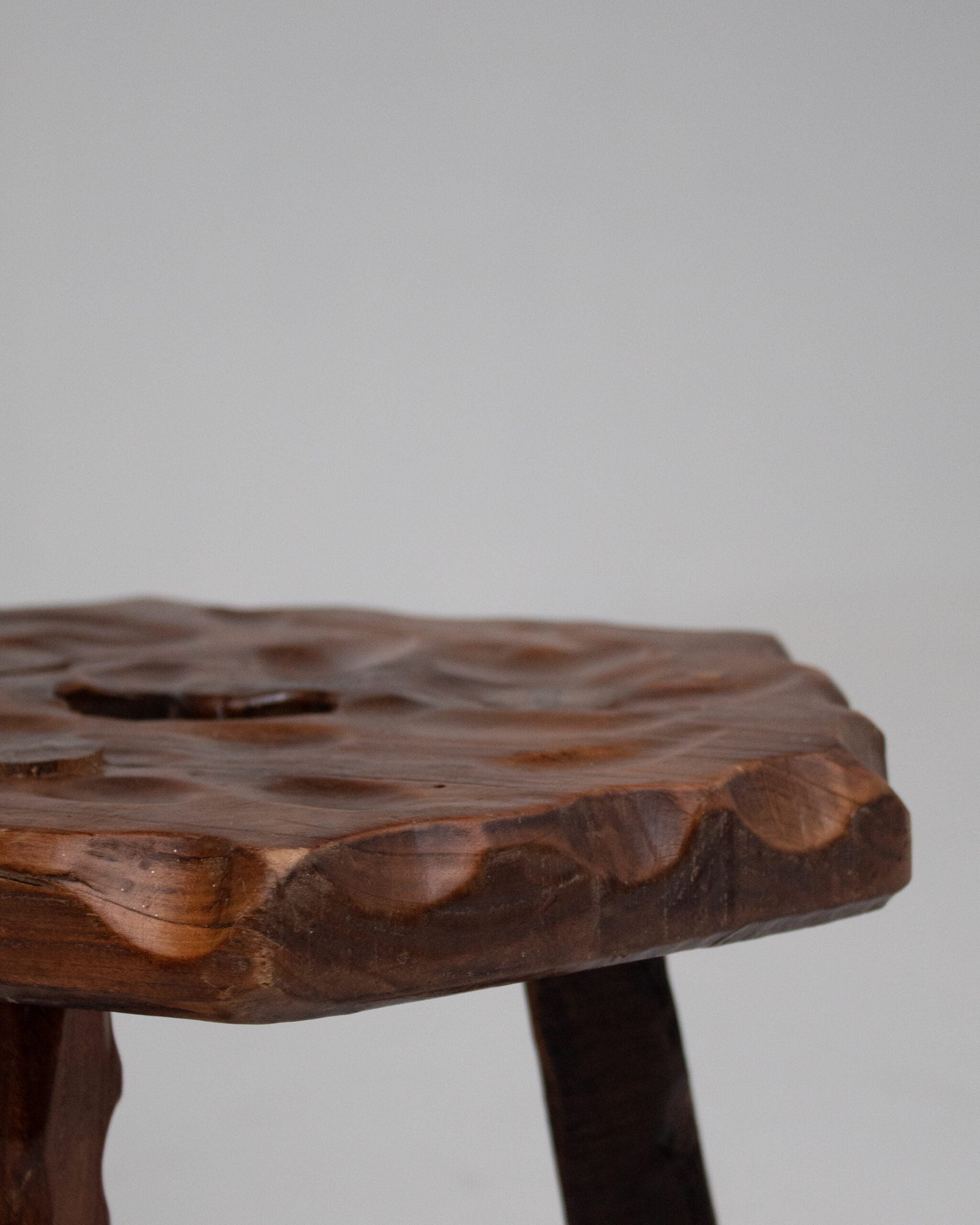 Set of 3 Brutalist Stools in Wood