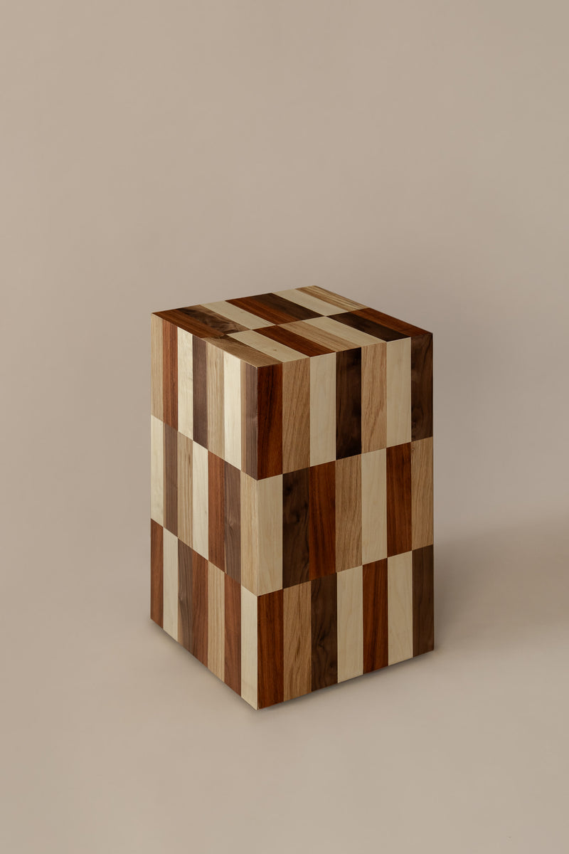 MORA Wooden Side Table — close-up of patterned wood surface