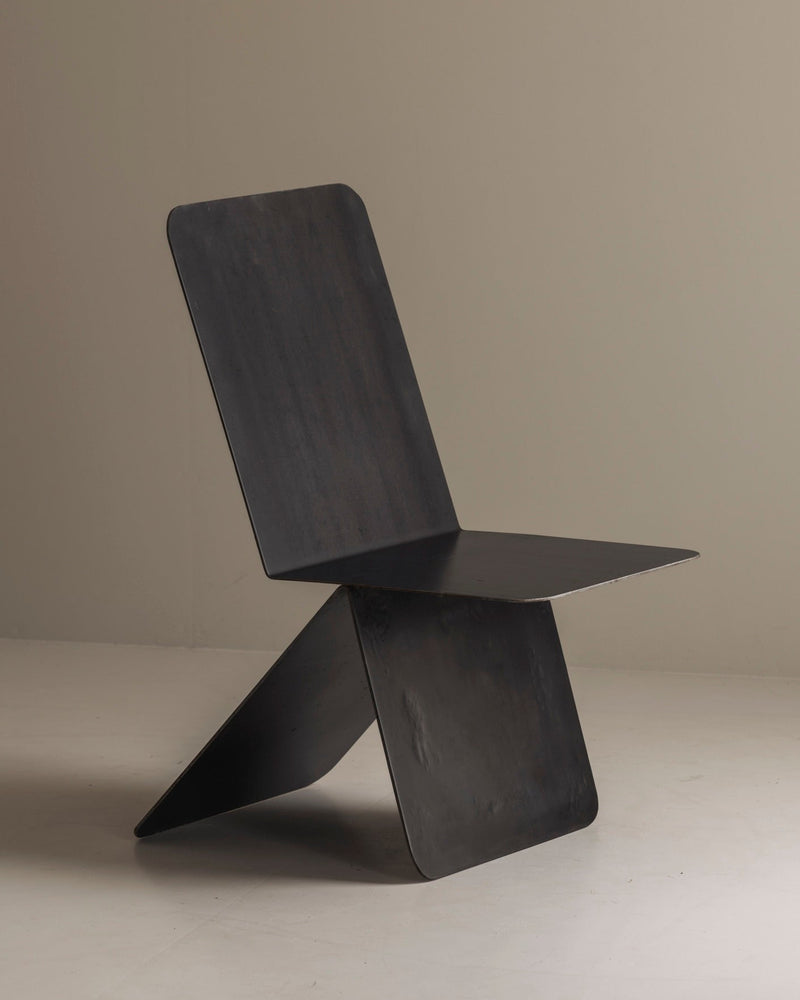 Prototype Modernist Architectural Side Chair, 1980s by Modern Living | The Oblist — black metal construction