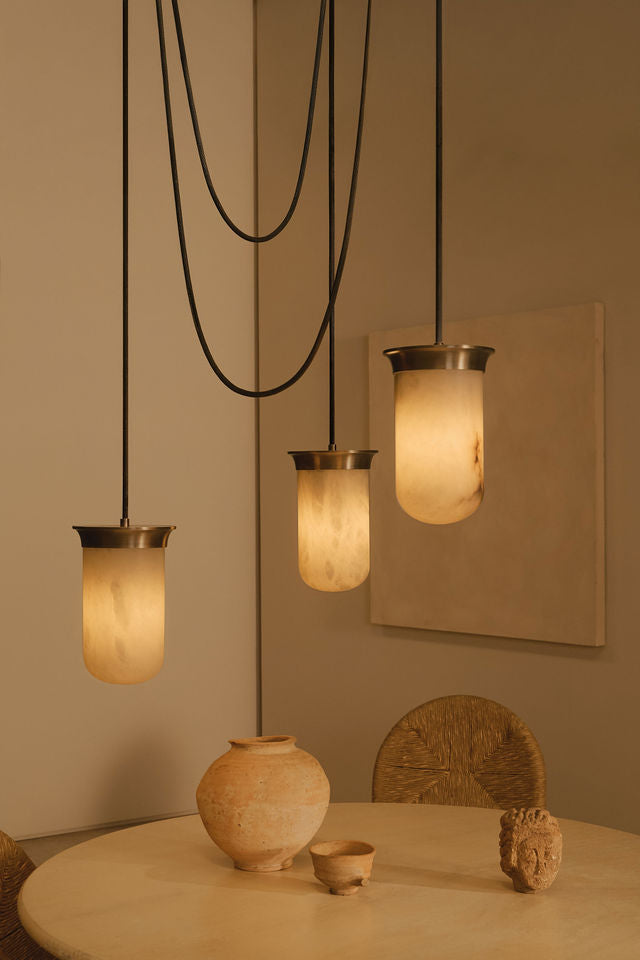 Alabaster Lanterns - YUKIMI Linear Triple Pendants — side angle