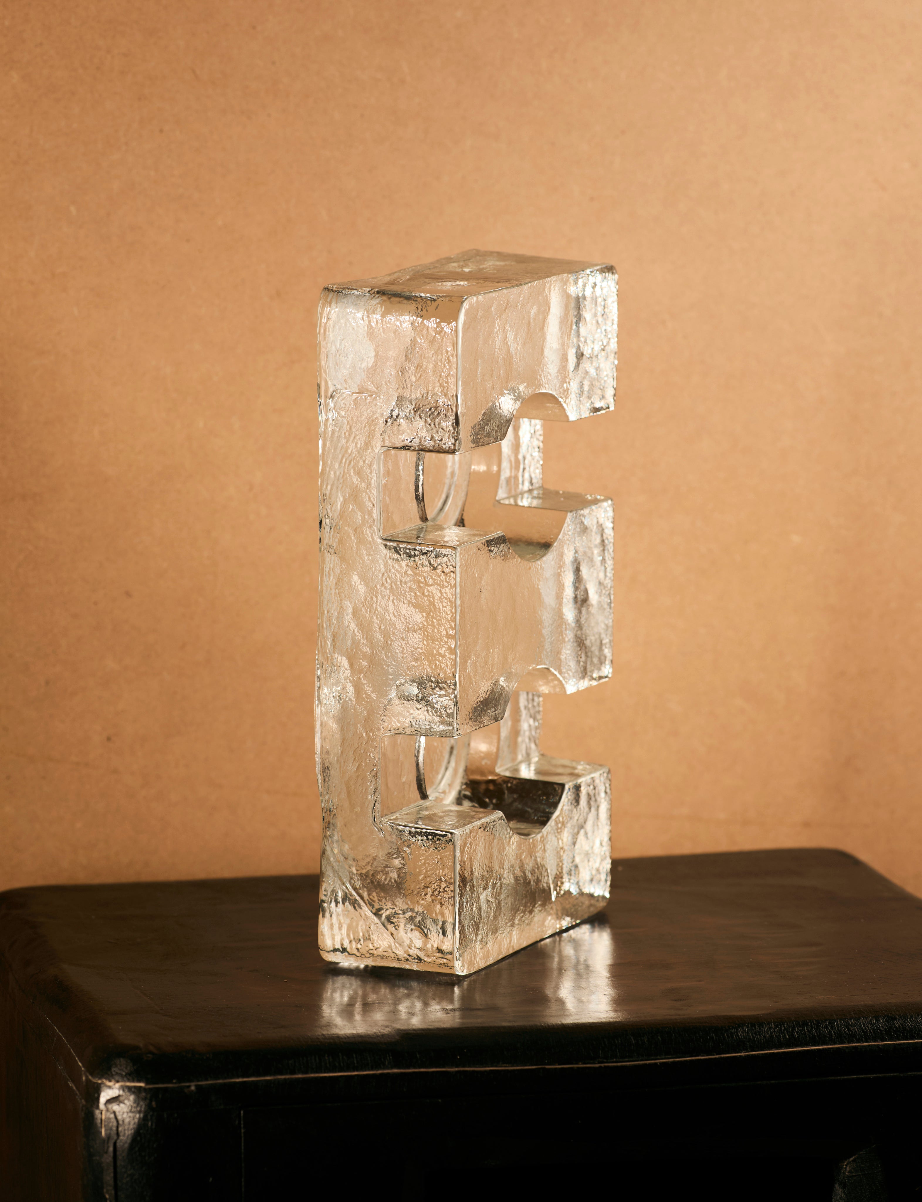 Important Bougeoir en Verre Transparent Scandinave / Réchaud à Théière vers 1960