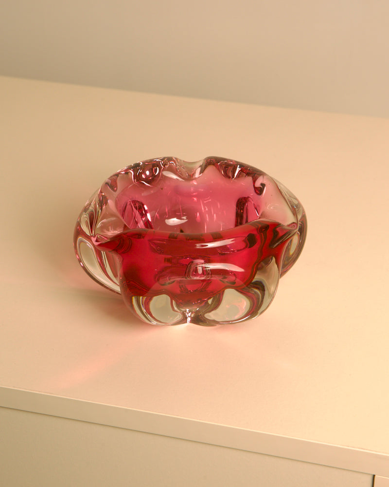Dark Pink Flower Ashtray in Murano Glass 60's by Treaptyque | The Oblist — handcrafted glass, vintage design