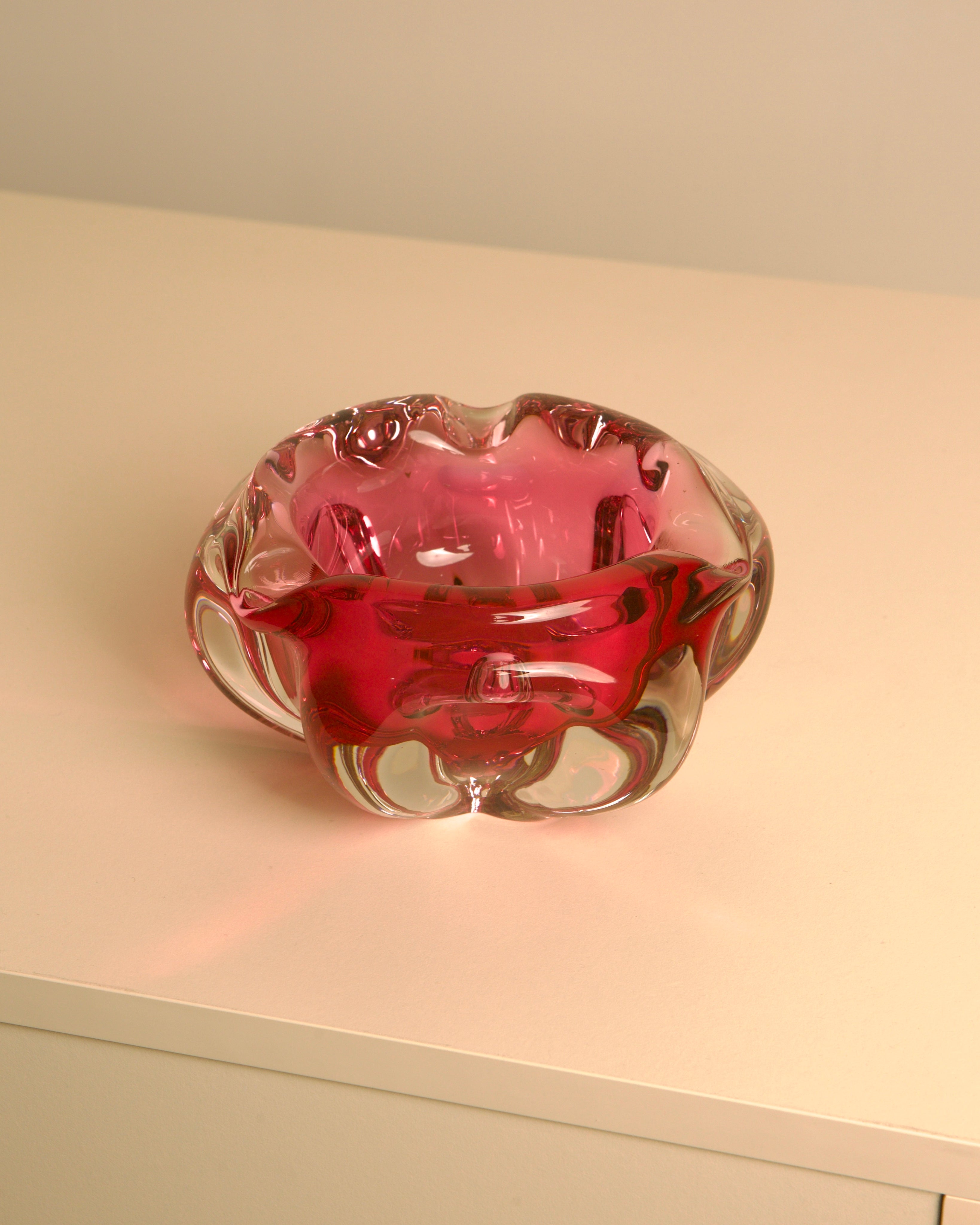 Dark Pink Flower Ashtray in Murano Glass 60's by Treaptyque | The Oblist — handcrafted glass, vintage design