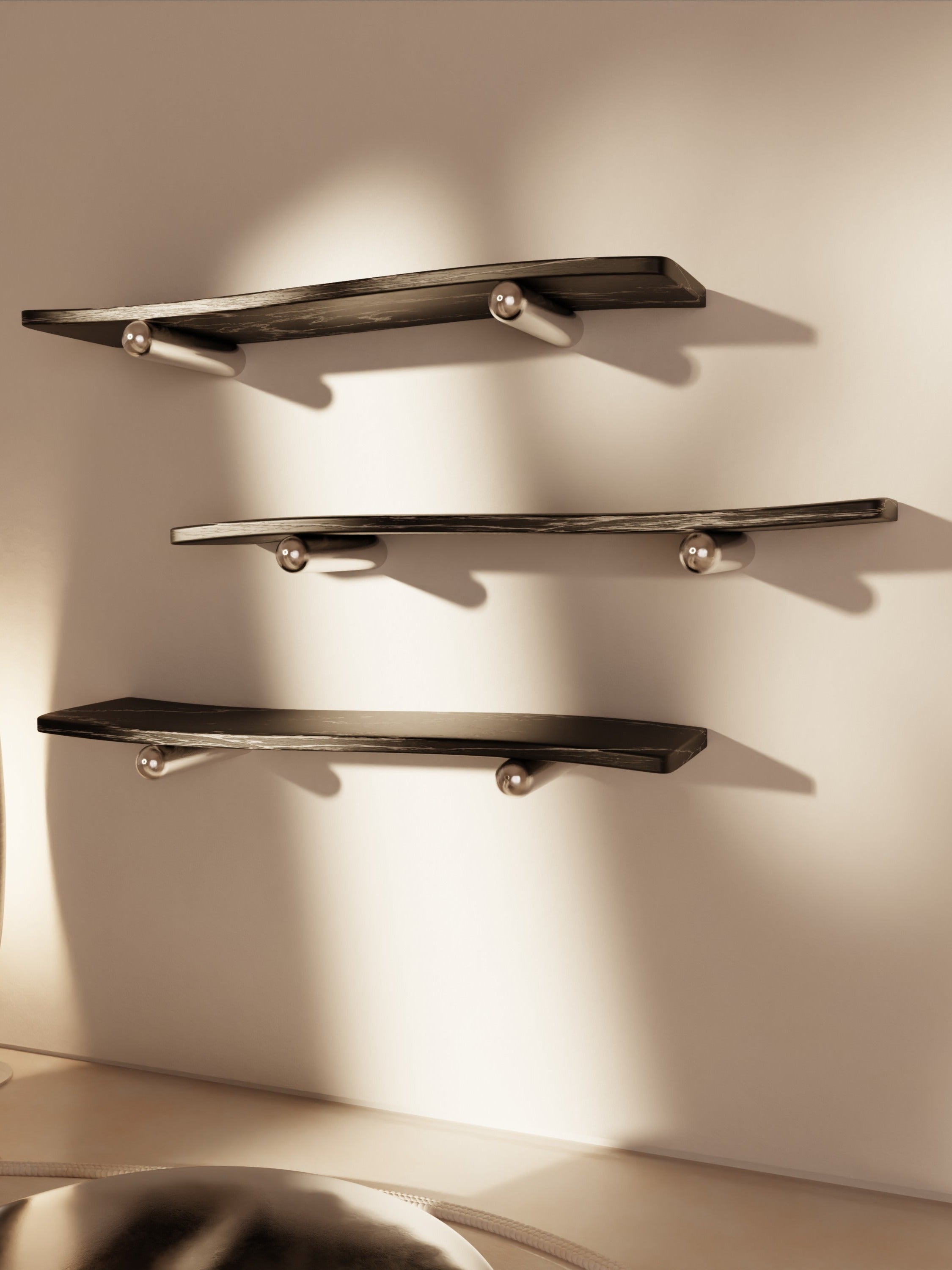 “Velo” Shelves | Marble Stainless Steel by Giselle Vanessa Johnson | The Oblist