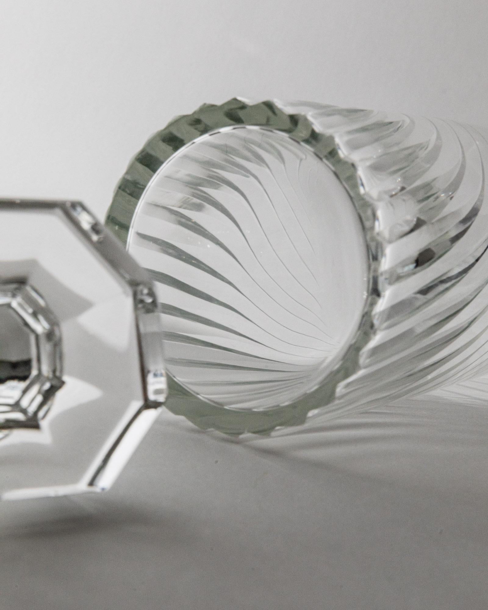 1960s Murano Glass Decanter — close-up of clear glass with spiral design