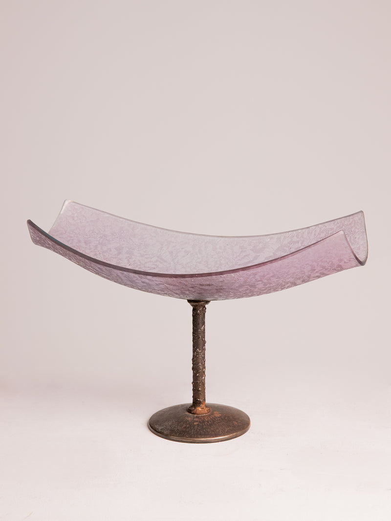 Vintage Janusz Tadeusz Bielski Footed Bowl in Metal and Glass by Studio Ecubed | The Oblist — purple glass, metal base